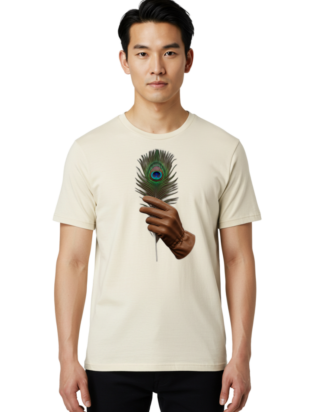 Hand-Holding-Peacock-Feather Men'S Graphic Tee, 100% Cotton, Comfortable Casual Summer Wear, Machine Washable, Vintage Camera, Old Camera, Antique Camera, Black Camera, Classic Photography, Photography Equipment, Nostalgic Device, Film Camera, Bao508