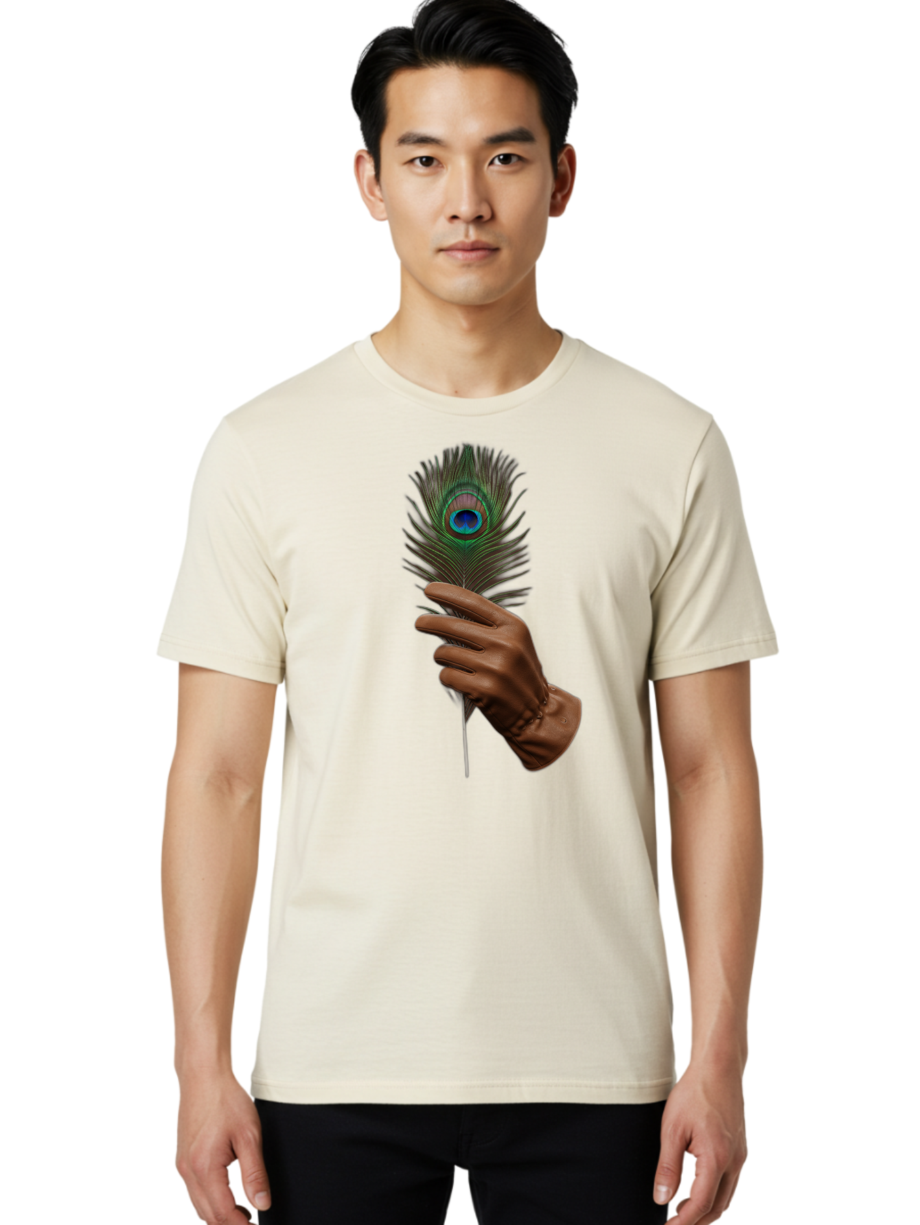 Hand-Holding-Peacock-Feather Men'S Graphic Tee, 100% Cotton, Comfortable Casual Summer Wear, Machine Washable, Vintage Camera, Old Camera, Antique Camera, Black Camera, Classic Photography, Photography Equipment, Nostalgic Device, Film Camera, Bao508