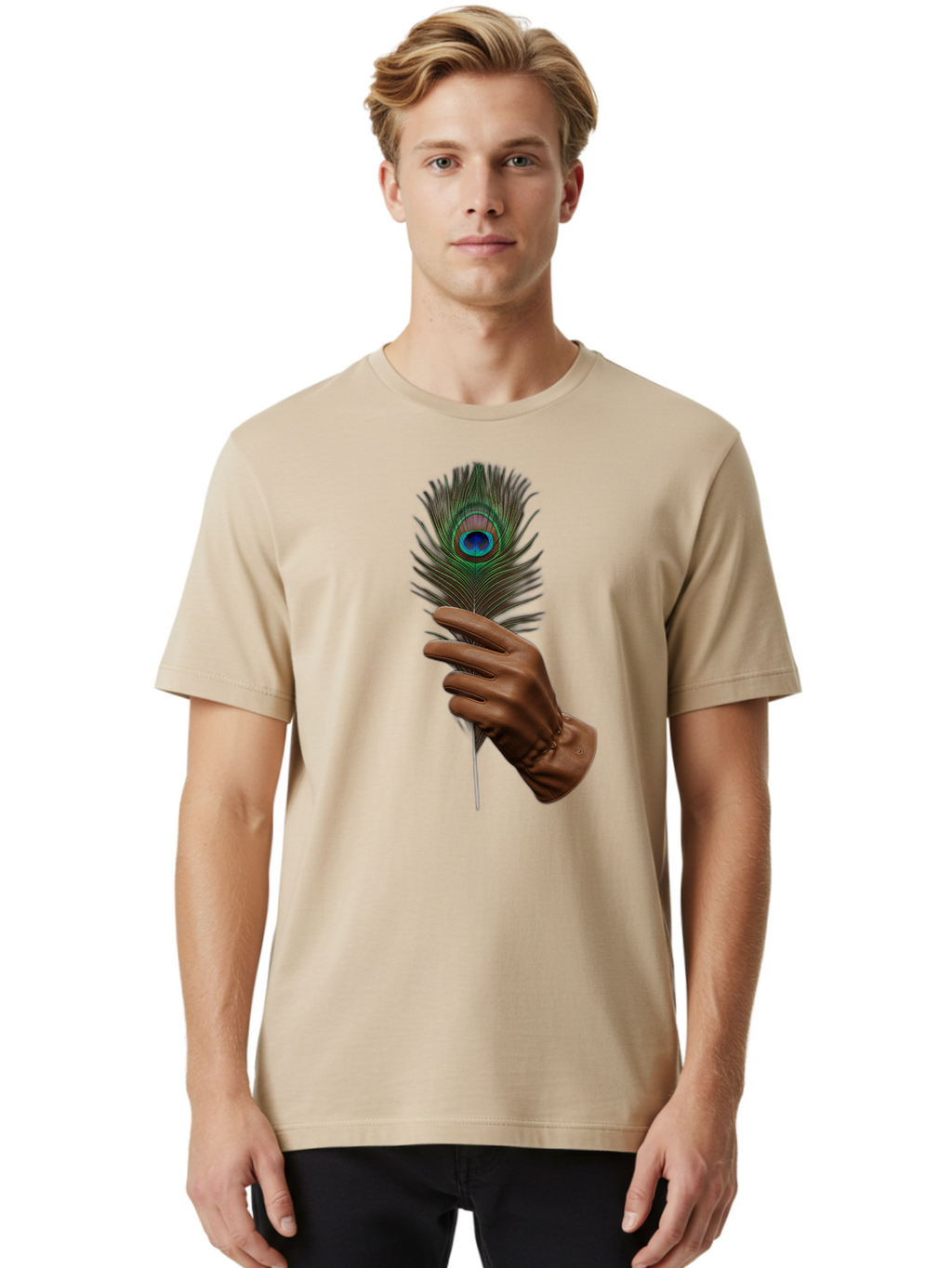 Hand-Holding-Peacock-Feather Men'S Graphic Tee, 100% Cotton, Comfortable Casual Summer Wear, Machine Washable, Vintage Camera, Old Camera, Antique Camera, Black Camera, Classic Photography, Photography Equipment, Nostalgic Device, Film Camera, Bao508