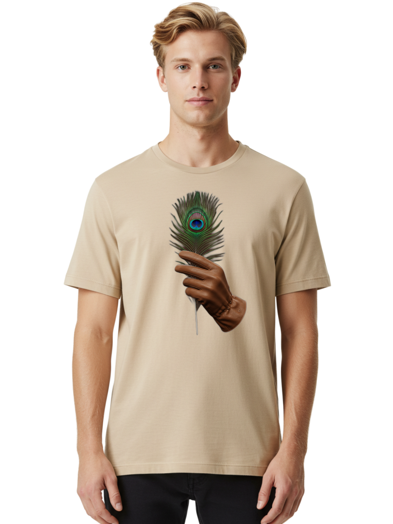 Hand-Holding-Peacock-Feather Men'S Graphic Tee, 100% Cotton, Comfortable Casual Summer Wear, Machine Washable, Vintage Camera, Old Camera, Antique Camera, Black Camera, Classic Photography, Photography Equipment, Nostalgic Device, Film Camera, Bao508