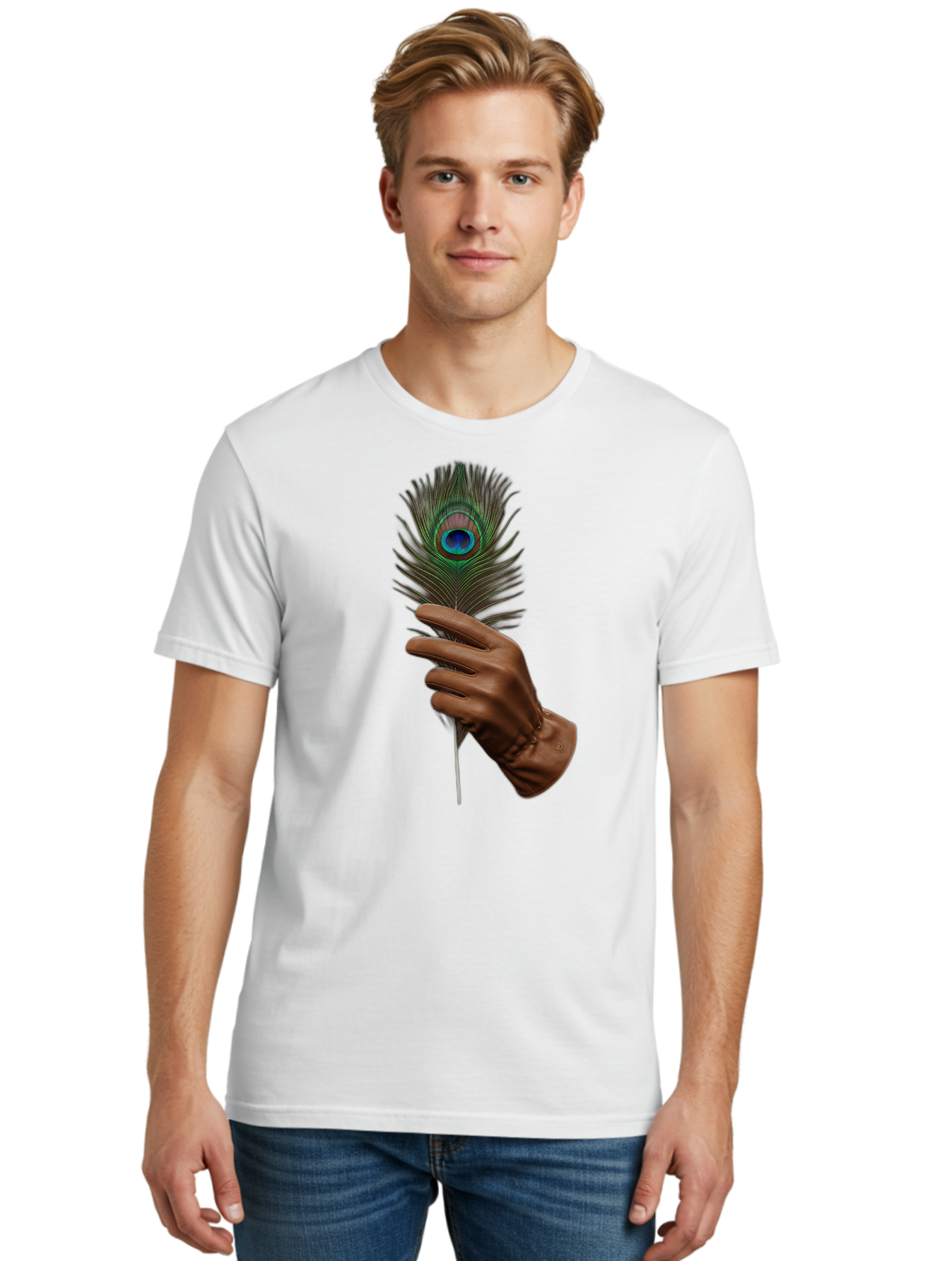 Hand-Holding-Peacock-Feather Men'S Graphic Tee, 100% Cotton, Comfortable Casual Summer Wear, Machine Washable, Vintage Camera, Old Camera, Antique Camera, Black Camera, Classic Photography, Photography Equipment, Nostalgic Device, Film Camera, Bao508