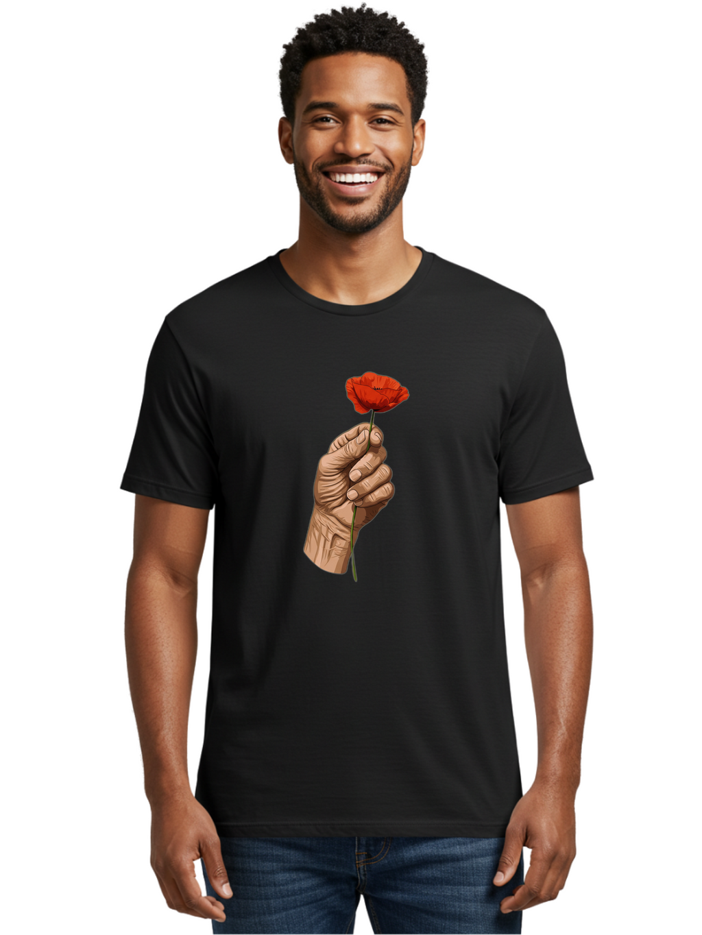 Hand-Holding-Poppy Men'S Graphic Tee, 100% Cotton, Comfortable Casual Summer Wear, Machine Washable, Vintage Camera, Old Camera, Antique Camera, Black Camera, Classic Photography, Photography Equipment, Nostalgic Device, Film Camera, Bao509