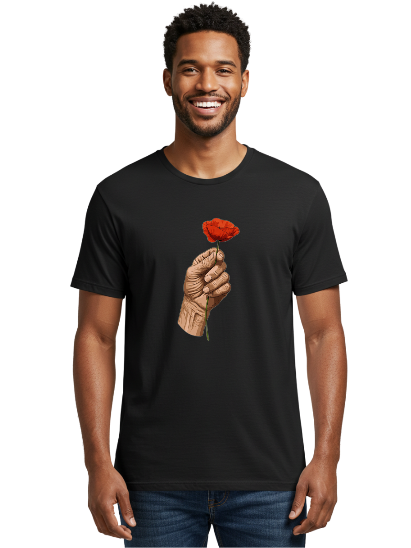 Hand-Holding-Poppy Men'S Graphic Tee, 100% Cotton, Comfortable Casual Summer Wear, Machine Washable, Vintage Camera, Old Camera, Antique Camera, Black Camera, Classic Photography, Photography Equipment, Nostalgic Device, Film Camera, Bao509