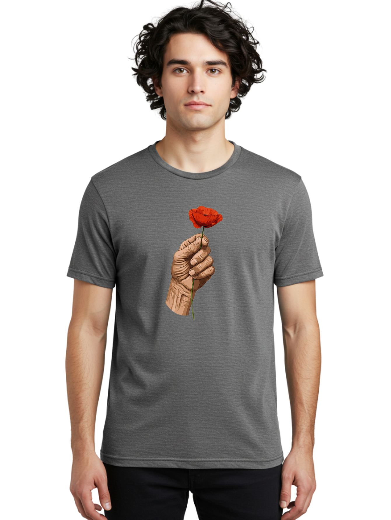 Hand-Holding-Poppy Men'S Graphic Tee, 100% Cotton, Comfortable Casual Summer Wear, Machine Washable, Vintage Camera, Old Camera, Antique Camera, Black Camera, Classic Photography, Photography Equipment, Nostalgic Device, Film Camera, Bao509