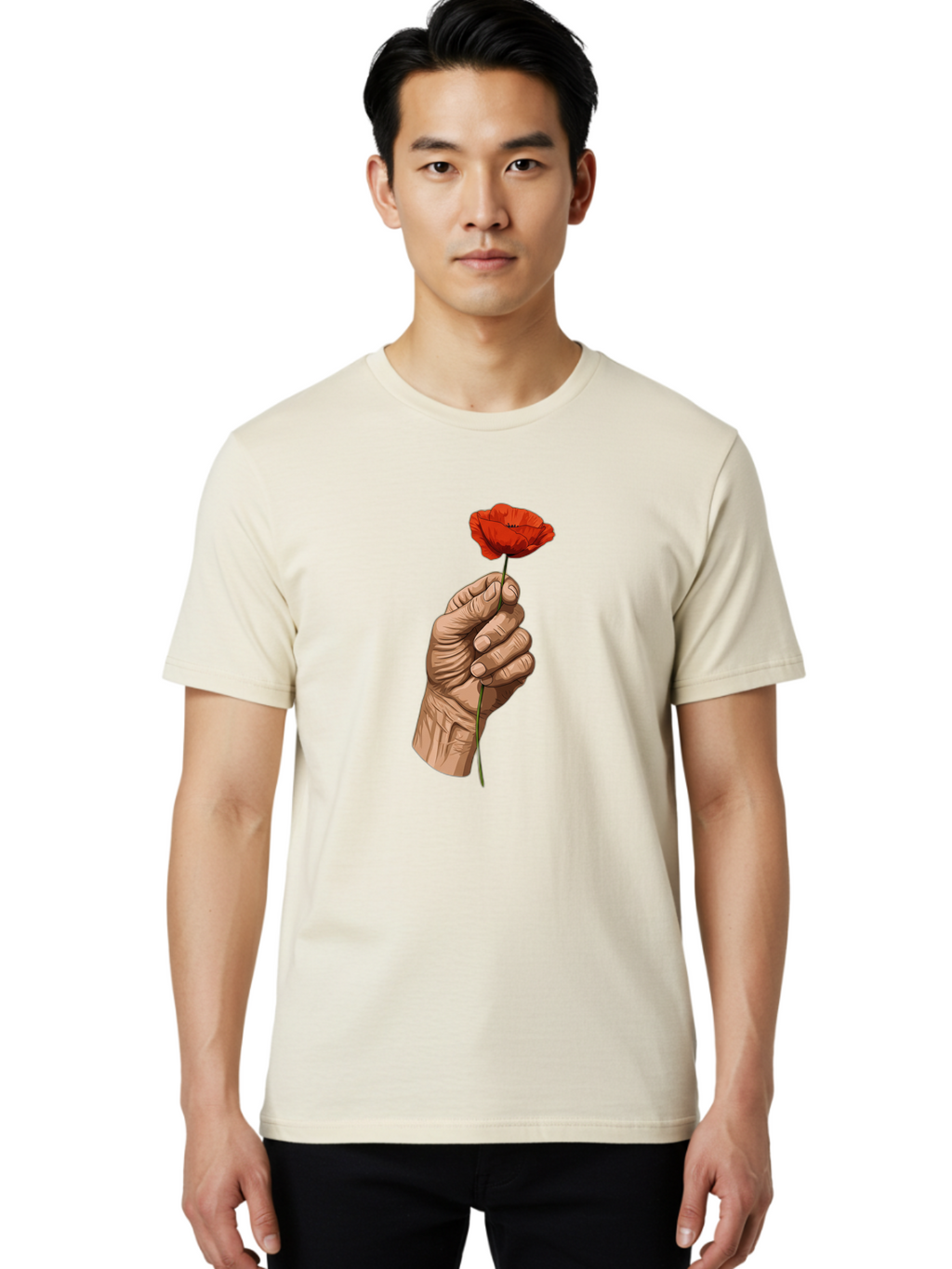 Hand-Holding-Poppy Men'S Graphic Tee, 100% Cotton, Comfortable Casual Summer Wear, Machine Washable, Vintage Camera, Old Camera, Antique Camera, Black Camera, Classic Photography, Photography Equipment, Nostalgic Device, Film Camera, Bao509