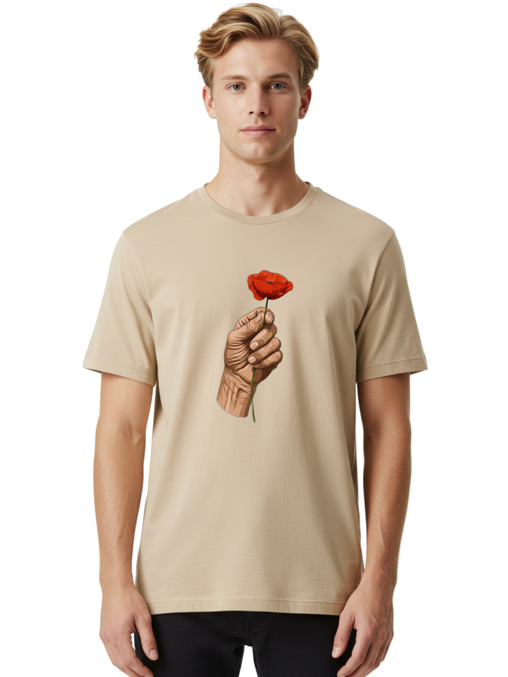 Hand-Holding-Poppy Men'S Graphic Tee, 100% Cotton, Comfortable Casual Summer Wear, Machine Washable, Vintage Camera, Old Camera, Antique Camera, Black Camera, Classic Photography, Photography Equipment, Nostalgic Device, Film Camera, Bao509