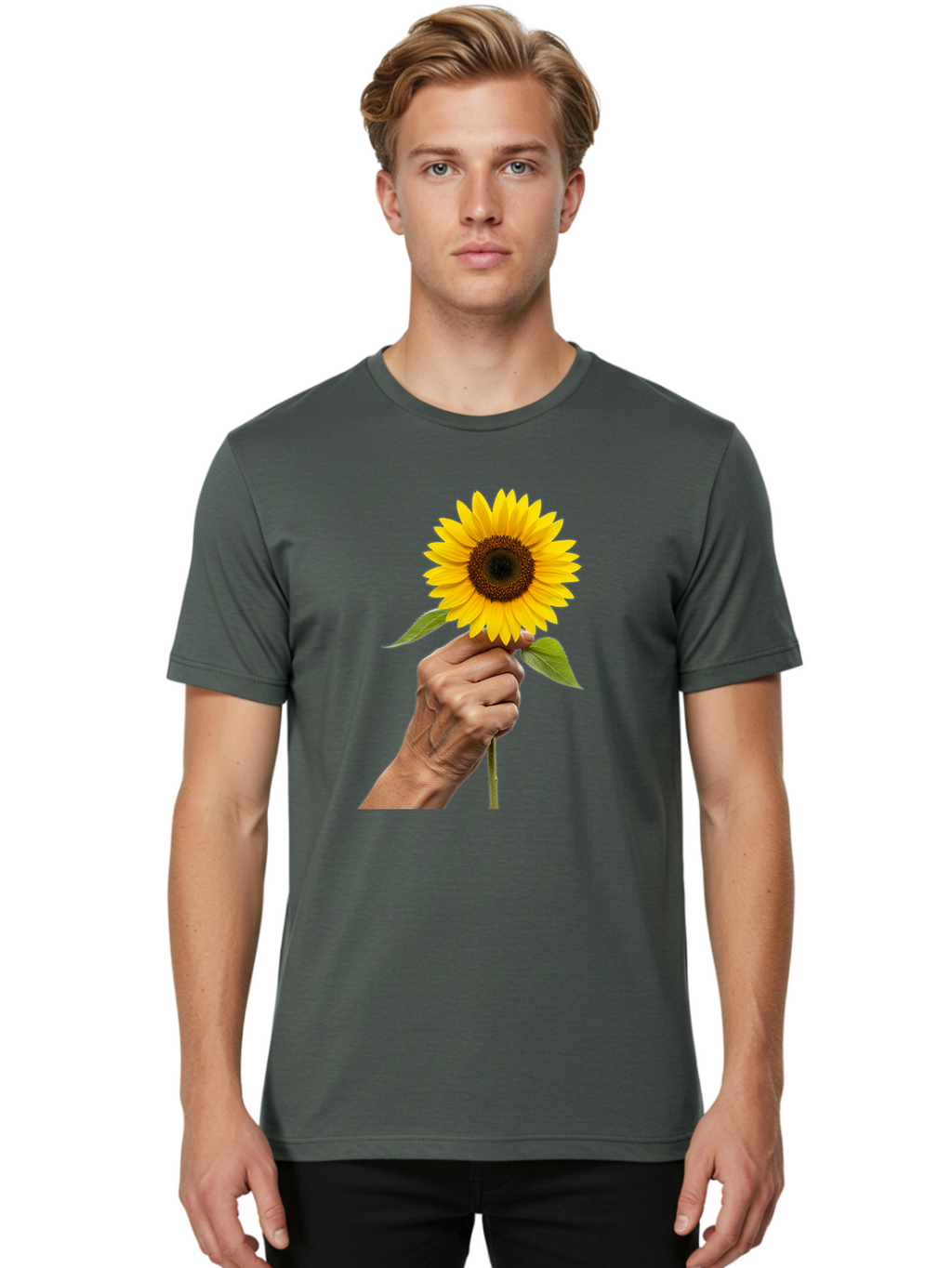 Hand-Holding-Sunflower Men'S Graphic Tee, 100% Cotton, Comfortable Casual Summer Wear, Machine Washable, Vintage Camera, Old Camera, Antique Camera, Black Camera, Classic Photography, Photography Equipment, Nostalgic Device, Film Camera, Bao511
