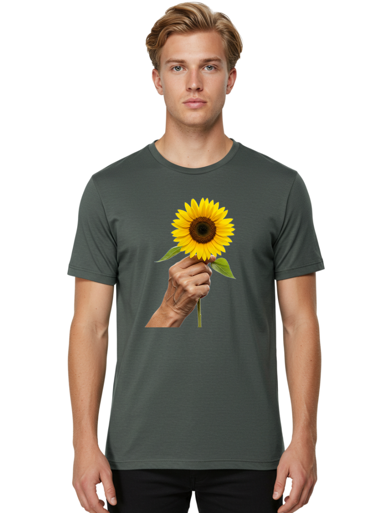 Hand-Holding-Sunflower Men'S Graphic Tee, 100% Cotton, Comfortable Casual Summer Wear, Machine Washable, Vintage Camera, Old Camera, Antique Camera, Black Camera, Classic Photography, Photography Equipment, Nostalgic Device, Film Camera, Bao511
