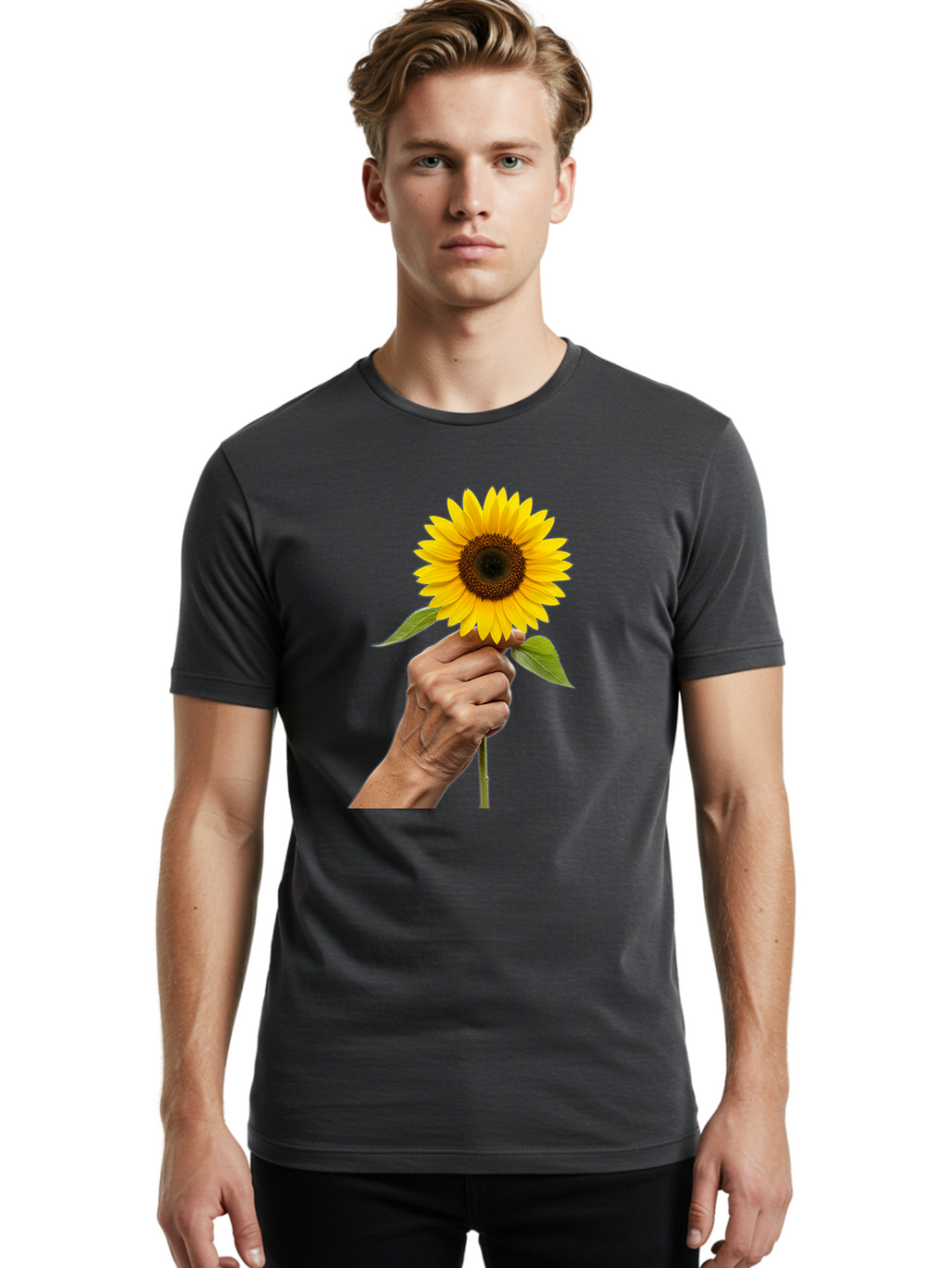 Hand-Holding-Sunflower Men'S Graphic Tee, 100% Cotton, Comfortable Casual Summer Wear, Machine Washable, Vintage Camera, Old Camera, Antique Camera, Black Camera, Classic Photography, Photography Equipment, Nostalgic Device, Film Camera, Bao511