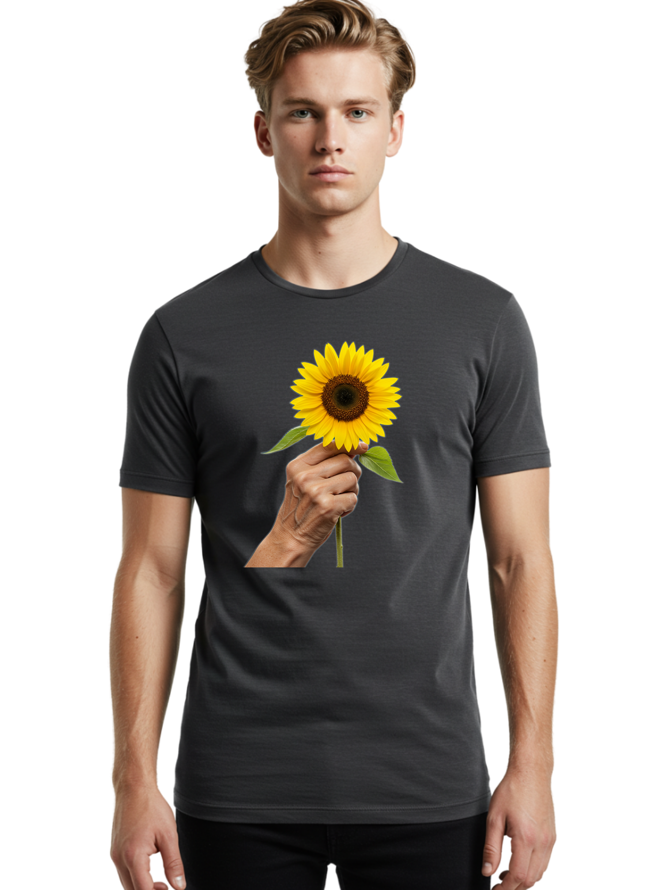 Hand-Holding-Sunflower Men'S Graphic Tee, 100% Cotton, Comfortable Casual Summer Wear, Machine Washable, Vintage Camera, Old Camera, Antique Camera, Black Camera, Classic Photography, Photography Equipment, Nostalgic Device, Film Camera, Bao511