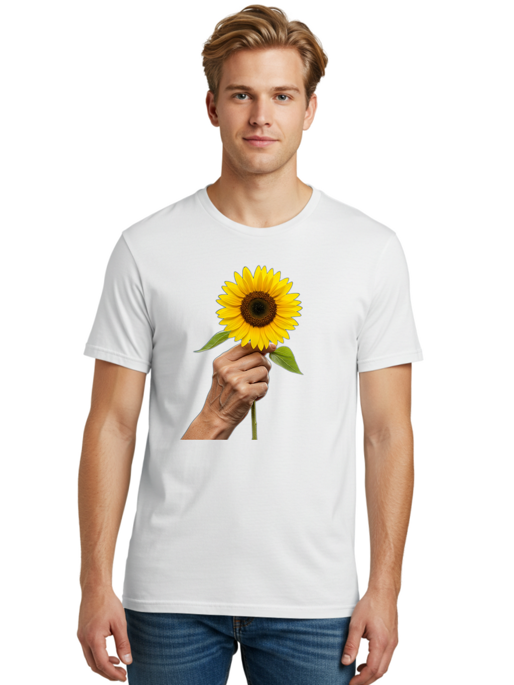 Hand-Holding-Sunflower Men'S Graphic Tee, 100% Cotton, Comfortable Casual Summer Wear, Machine Washable, Vintage Camera, Old Camera, Antique Camera, Black Camera, Classic Photography, Photography Equipment, Nostalgic Device, Film Camera, Bao511