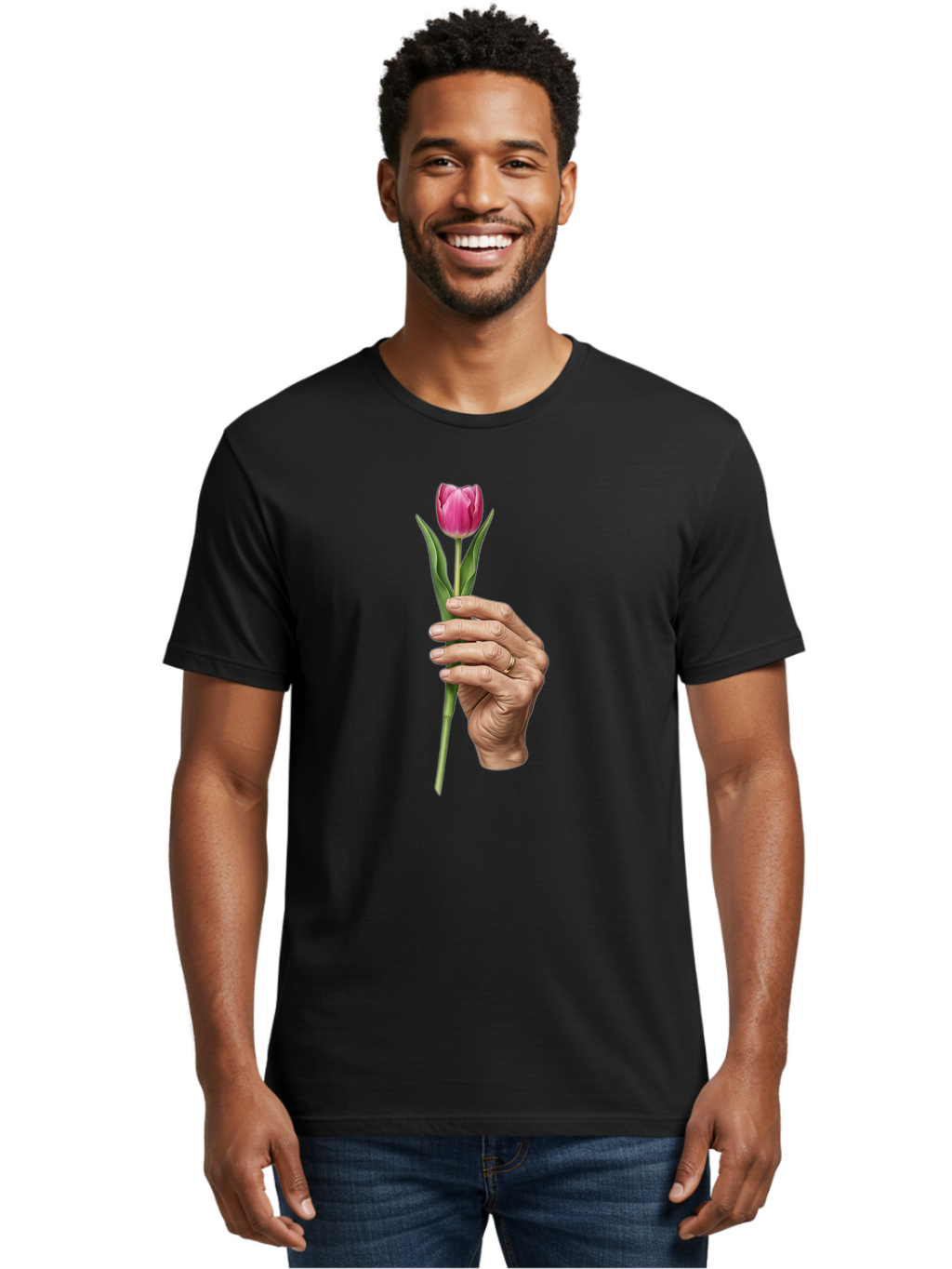Hand-Holding-Tulip Men'S Graphic Tee, 100% Cotton, Comfortable Casual Summer Wear, Machine Washable, Vintage Camera, Old Camera, Antique Camera, Black Camera, Classic Photography, Photography Equipment, Nostalgic Device, Film Camera, Bao512