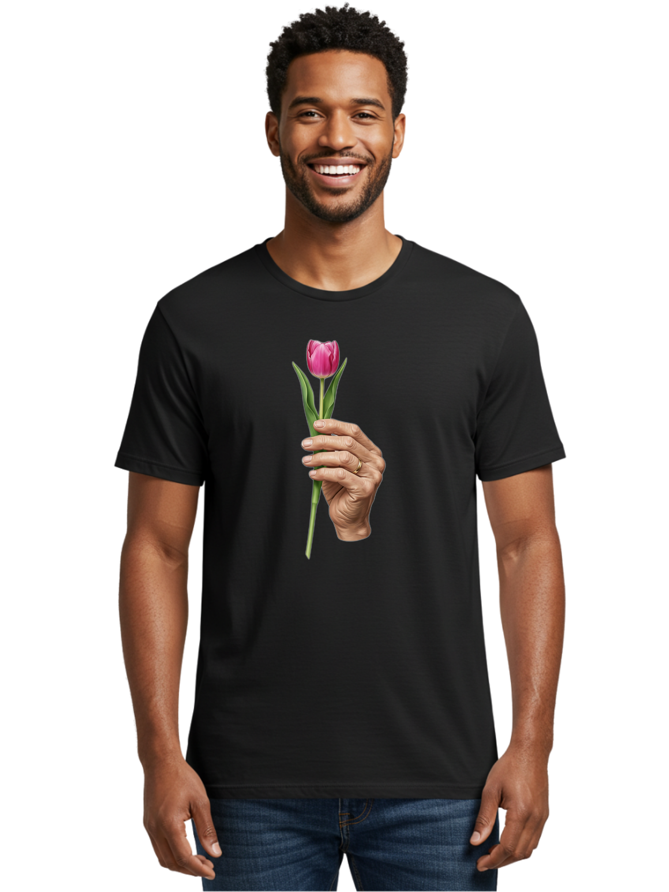 Hand-Holding-Tulip Men'S Graphic Tee, 100% Cotton, Comfortable Casual Summer Wear, Machine Washable, Vintage Camera, Old Camera, Antique Camera, Black Camera, Classic Photography, Photography Equipment, Nostalgic Device, Film Camera, Bao512