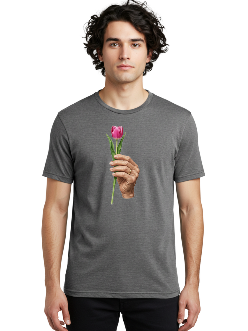 Hand-Holding-Tulip Men'S Graphic Tee, 100% Cotton, Comfortable Casual Summer Wear, Machine Washable, Vintage Camera, Old Camera, Antique Camera, Black Camera, Classic Photography, Photography Equipment, Nostalgic Device, Film Camera, Bao512