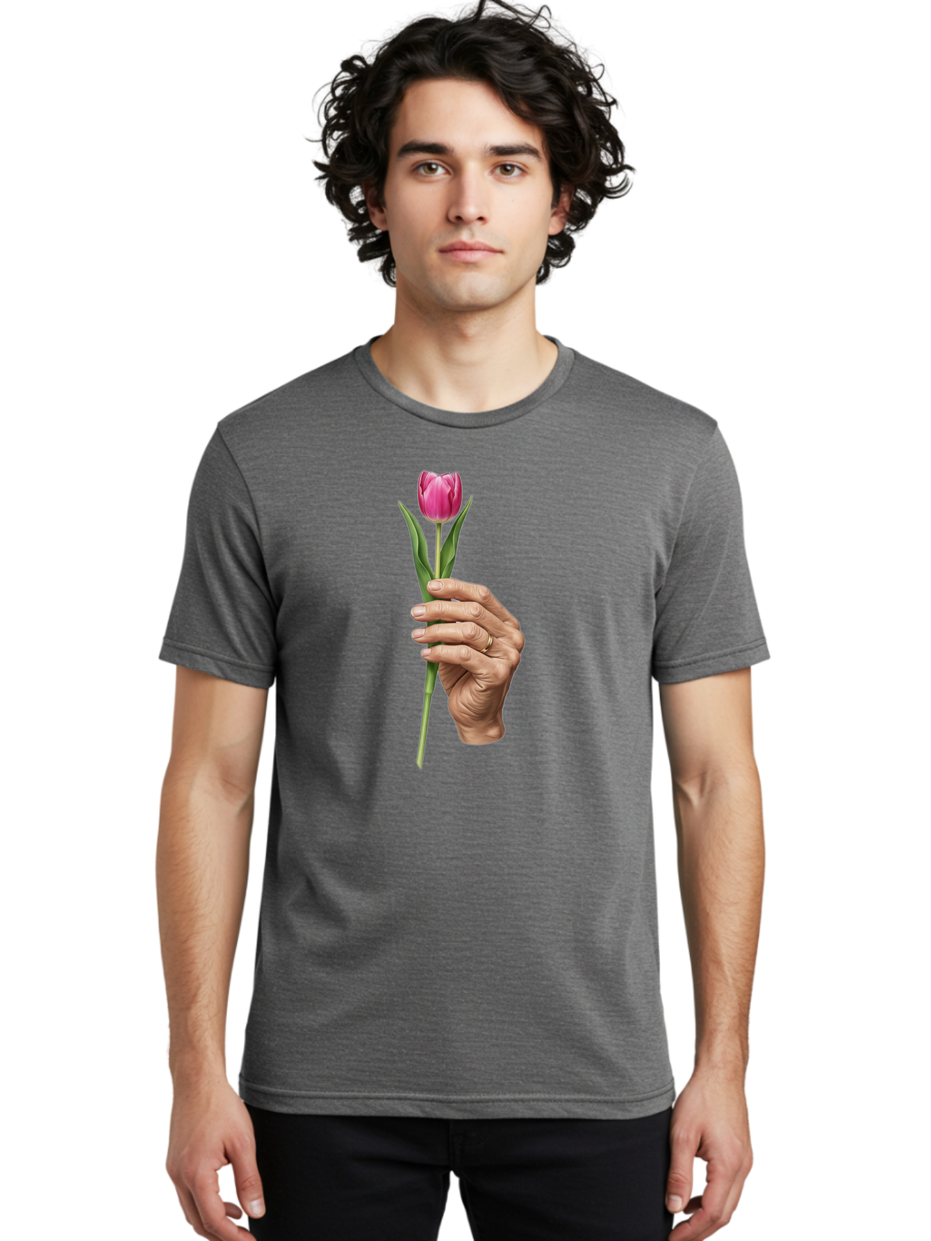 Hand-Holding-Tulip Men'S Graphic Tee, 100% Cotton, Comfortable Casual Summer Wear, Machine Washable, Vintage Camera, Old Camera, Antique Camera, Black Camera, Classic Photography, Photography Equipment, Nostalgic Device, Film Camera, Bao512