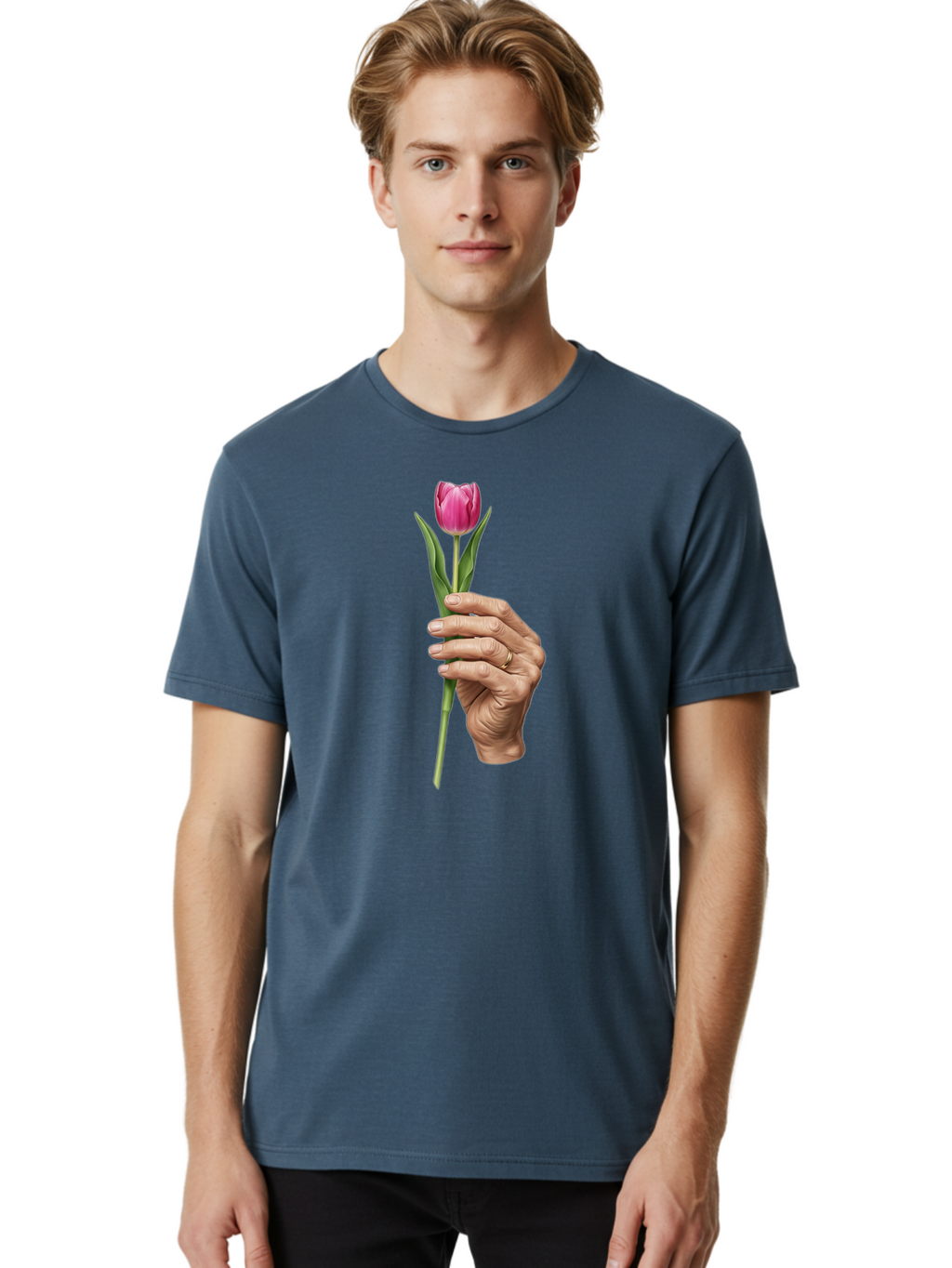 Hand-Holding-Tulip Men'S Graphic Tee, 100% Cotton, Comfortable Casual Summer Wear, Machine Washable, Vintage Camera, Old Camera, Antique Camera, Black Camera, Classic Photography, Photography Equipment, Nostalgic Device, Film Camera, Bao512