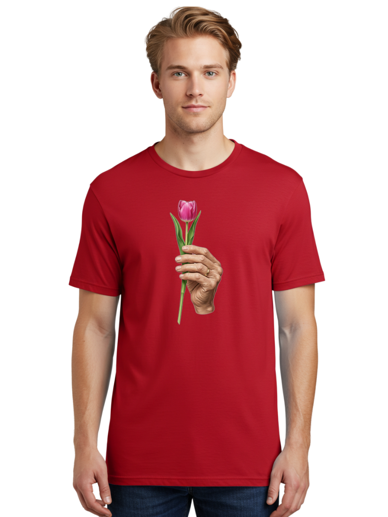 Hand-Holding-Tulip Men'S Graphic Tee, 100% Cotton, Comfortable Casual Summer Wear, Machine Washable, Vintage Camera, Old Camera, Antique Camera, Black Camera, Classic Photography, Photography Equipment, Nostalgic Device, Film Camera, Bao512