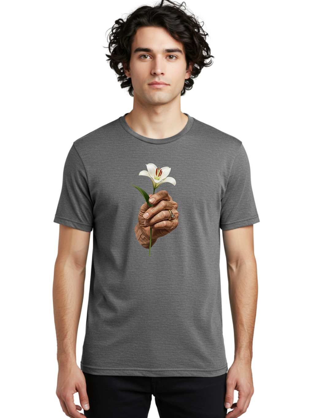 Hand-Holding-White-Lily Men'S Graphic Tee, 100% Cotton, Comfortable Casual Summer Wear, Machine Washable, Vintage Camera, Old Camera, Antique Camera, Black Camera, Classic Photography, Photography Equipment, Nostalgic Device, Film Camera, Bao513