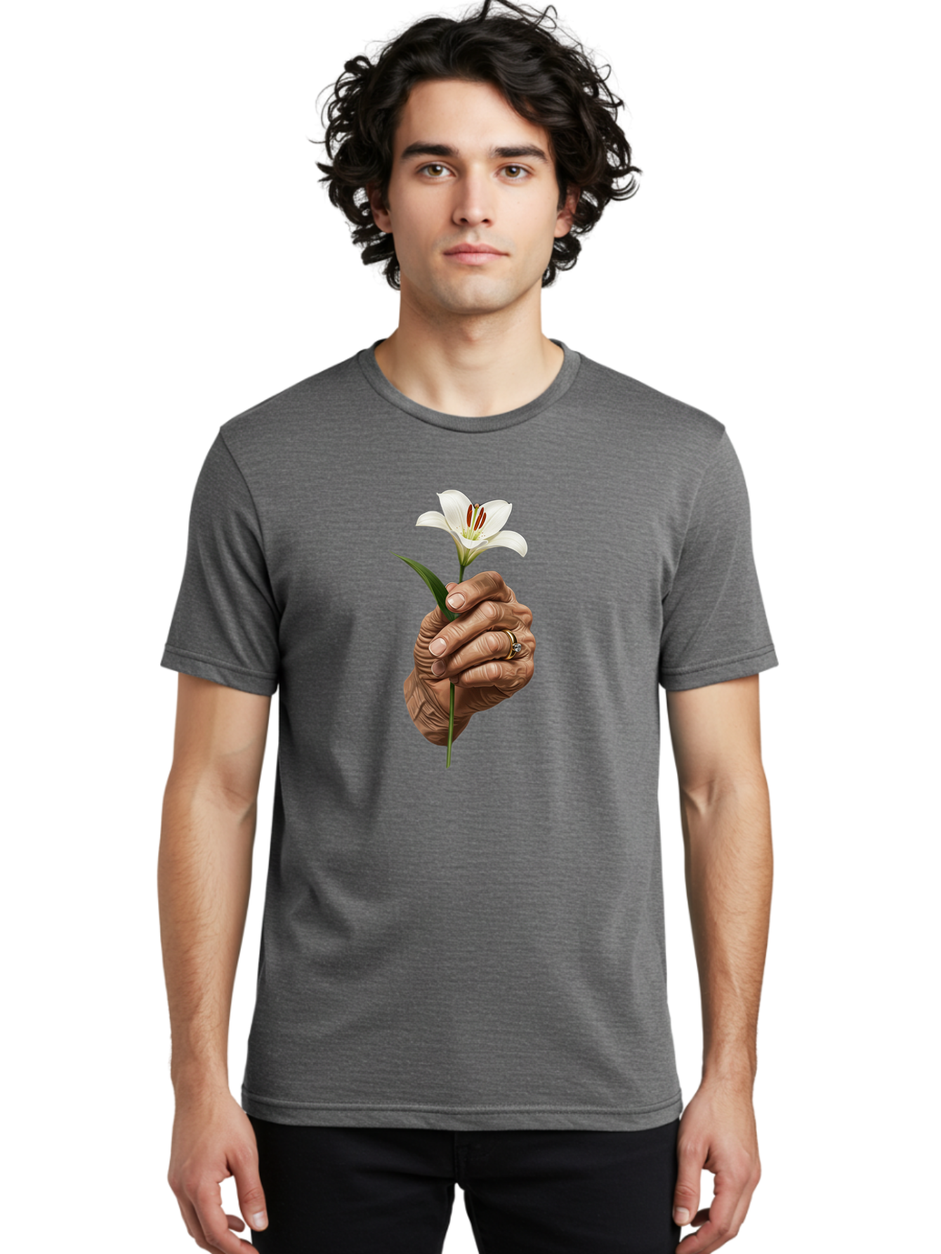 Hand-Holding-White-Lily Men'S Graphic Tee, 100% Cotton, Comfortable Casual Summer Wear, Machine Washable, Vintage Camera, Old Camera, Antique Camera, Black Camera, Classic Photography, Photography Equipment, Nostalgic Device, Film Camera, Bao513