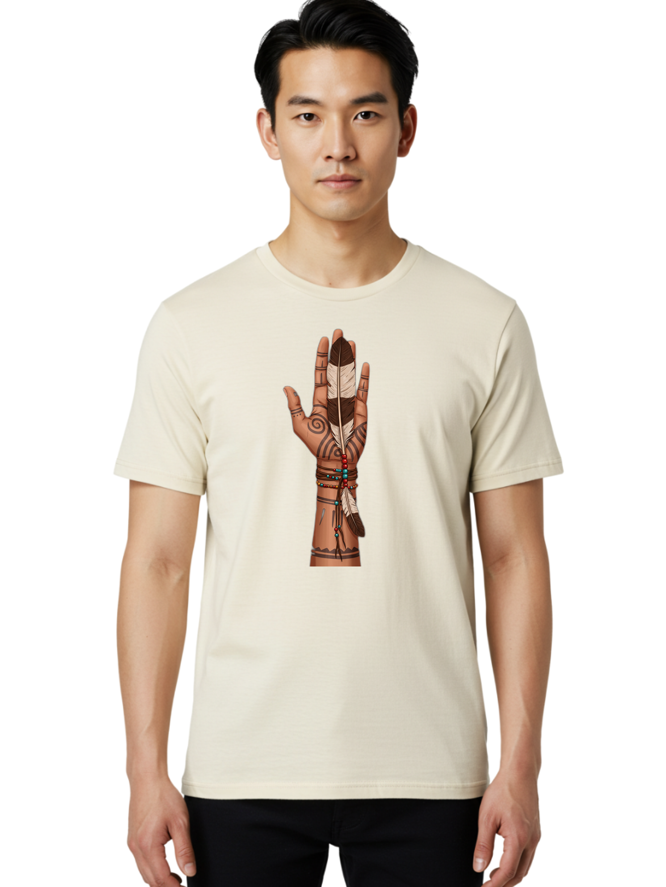 Hand-With-Feather-1 Men'S Graphic Tee, 100% Cotton, Comfortable Casual Summer Wear, Machine Washable, Vintage Camera, Old Camera, Antique Camera, Black Camera, Classic Photography, Photography Equipment, Nostalgic Device, Film Camera, Bao514