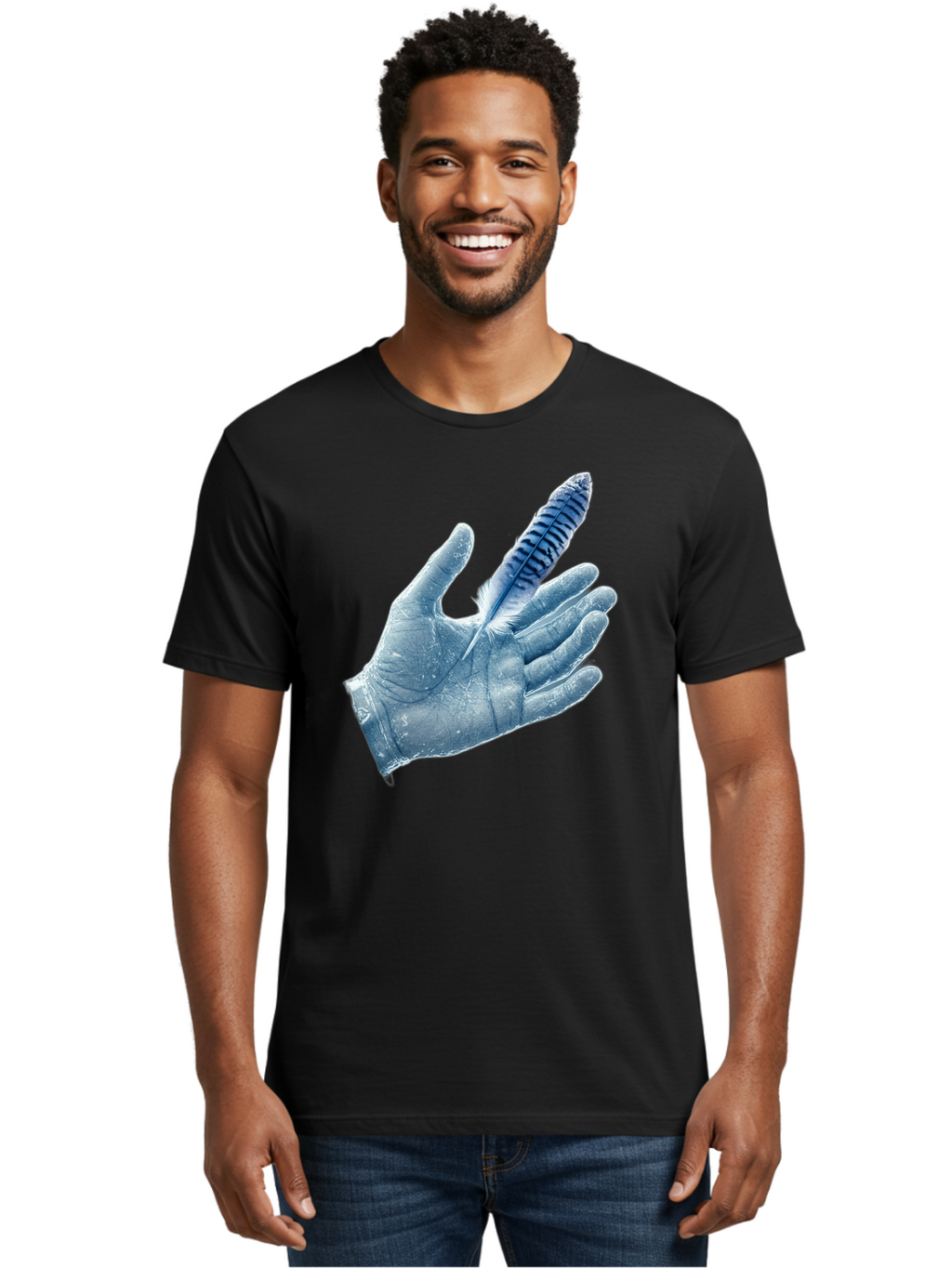Hand-With-Feather-2 Men'S Graphic Tee, 100% Cotton, Comfortable Casual Summer Wear, Machine Washable, Vintage Camera, Old Camera, Antique Camera, Black Camera, Classic Photography, Photography Equipment, Nostalgic Device, Film Camera, Bao515