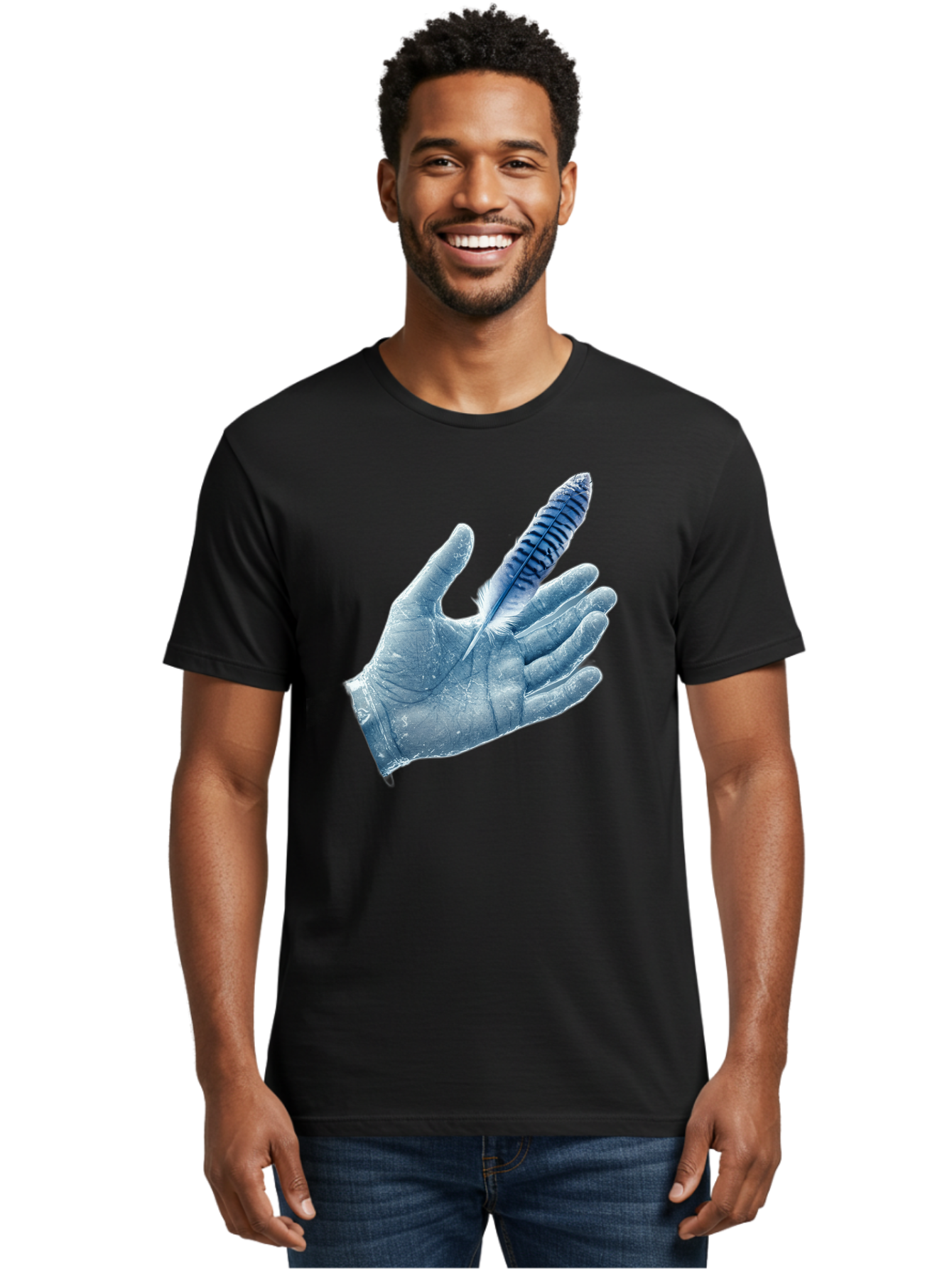 Hand-With-Feather-2 Men'S Graphic Tee, 100% Cotton, Comfortable Casual Summer Wear, Machine Washable, Vintage Camera, Old Camera, Antique Camera, Black Camera, Classic Photography, Photography Equipment, Nostalgic Device, Film Camera, Bao515
