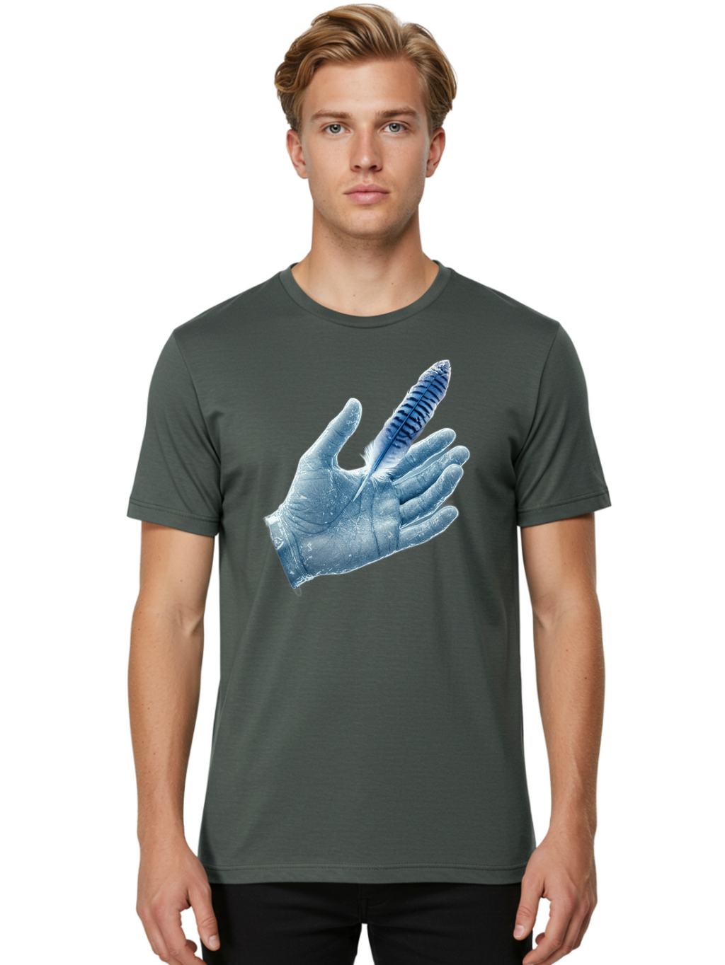 Hand-With-Feather-2 Men'S Graphic Tee, 100% Cotton, Comfortable Casual Summer Wear, Machine Washable, Vintage Camera, Old Camera, Antique Camera, Black Camera, Classic Photography, Photography Equipment, Nostalgic Device, Film Camera, Bao515