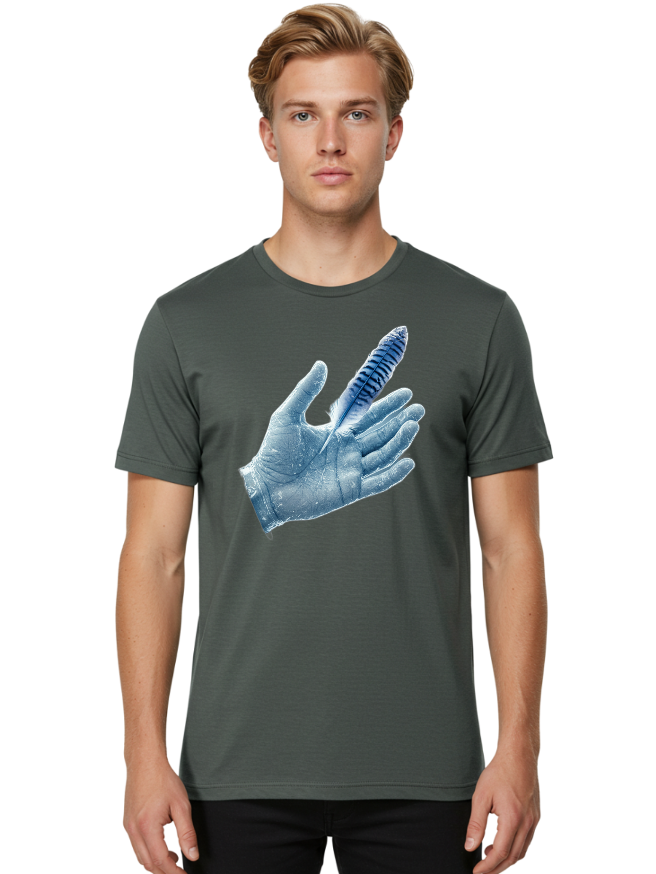 Hand-With-Feather-2 Men'S Graphic Tee, 100% Cotton, Comfortable Casual Summer Wear, Machine Washable, Vintage Camera, Old Camera, Antique Camera, Black Camera, Classic Photography, Photography Equipment, Nostalgic Device, Film Camera, Bao515