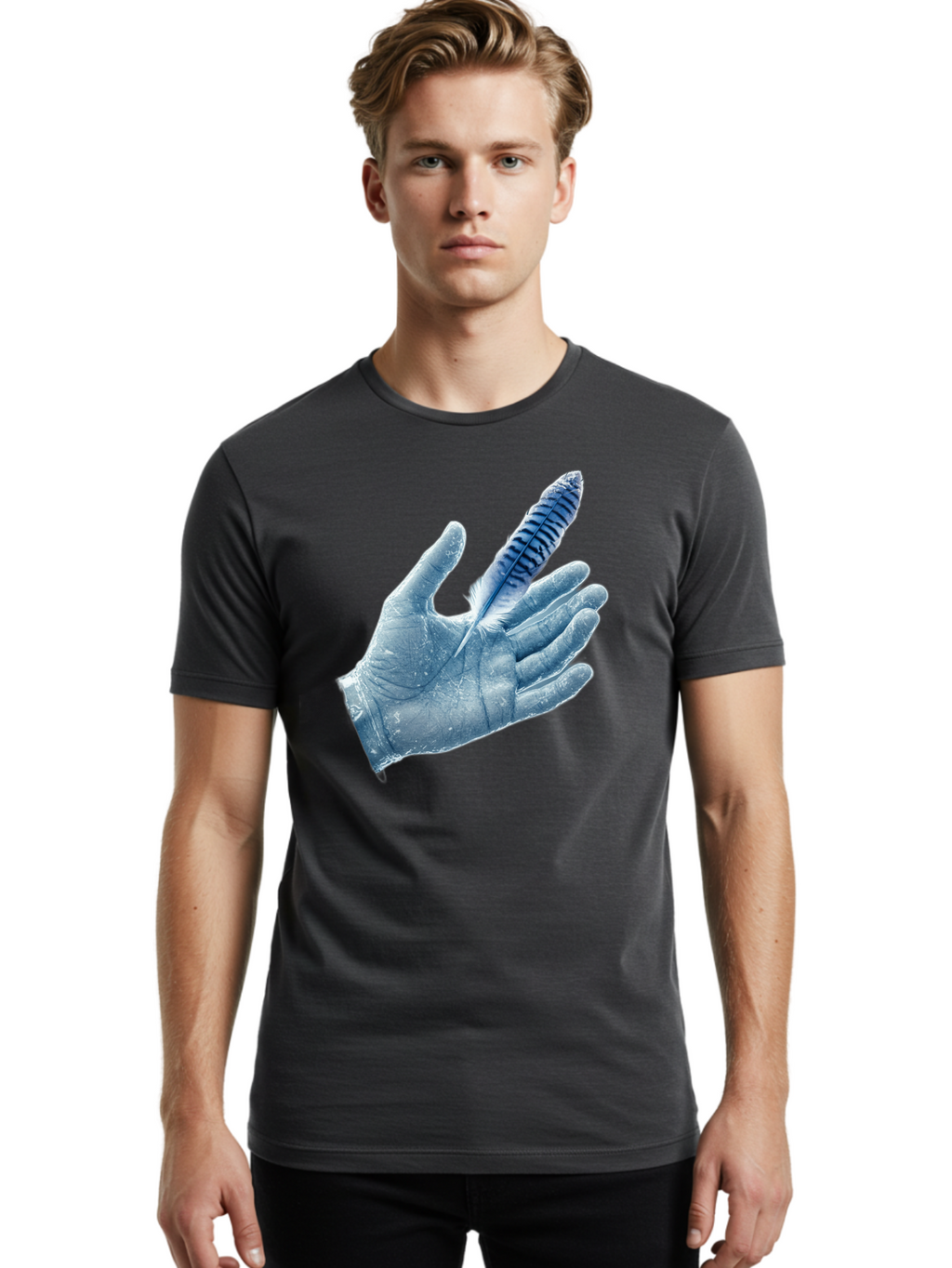 Hand-With-Feather-2 Men'S Graphic Tee, 100% Cotton, Comfortable Casual Summer Wear, Machine Washable, Vintage Camera, Old Camera, Antique Camera, Black Camera, Classic Photography, Photography Equipment, Nostalgic Device, Film Camera, Bao515