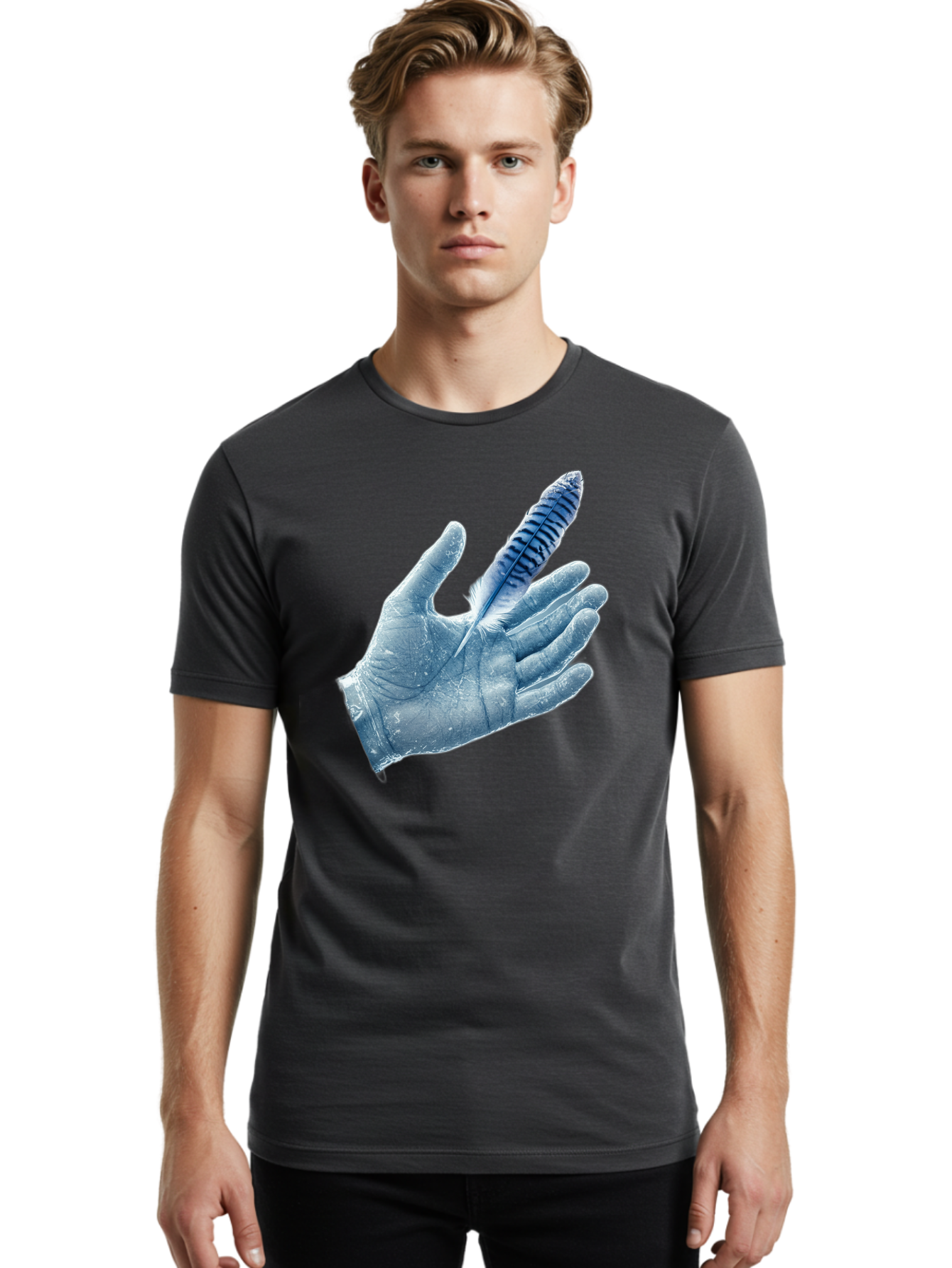 Hand-With-Feather-2 Men'S Graphic Tee, 100% Cotton, Comfortable Casual Summer Wear, Machine Washable, Vintage Camera, Old Camera, Antique Camera, Black Camera, Classic Photography, Photography Equipment, Nostalgic Device, Film Camera, Bao515
