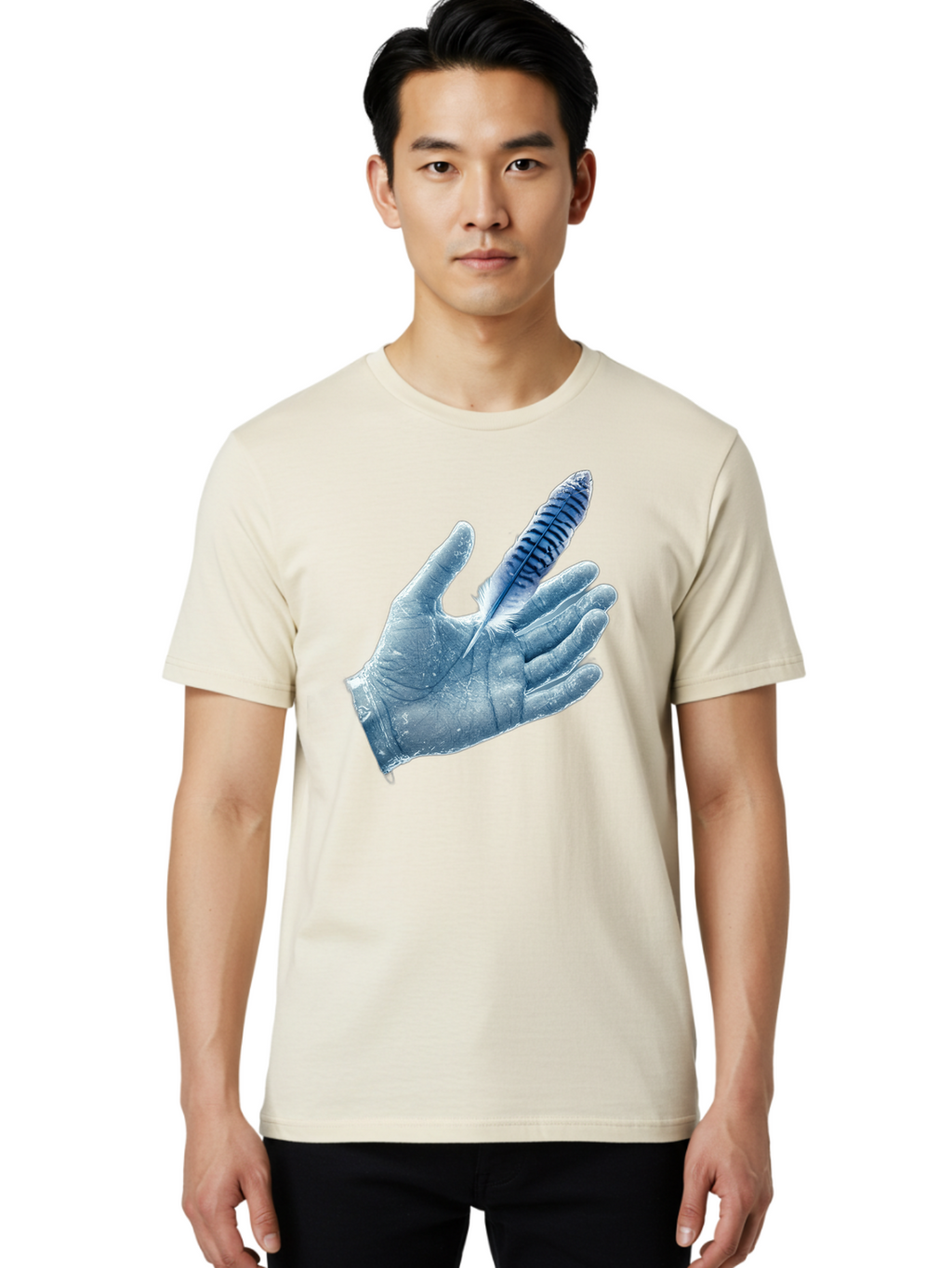Hand-With-Feather-2 Men'S Graphic Tee, 100% Cotton, Comfortable Casual Summer Wear, Machine Washable, Vintage Camera, Old Camera, Antique Camera, Black Camera, Classic Photography, Photography Equipment, Nostalgic Device, Film Camera, Bao515