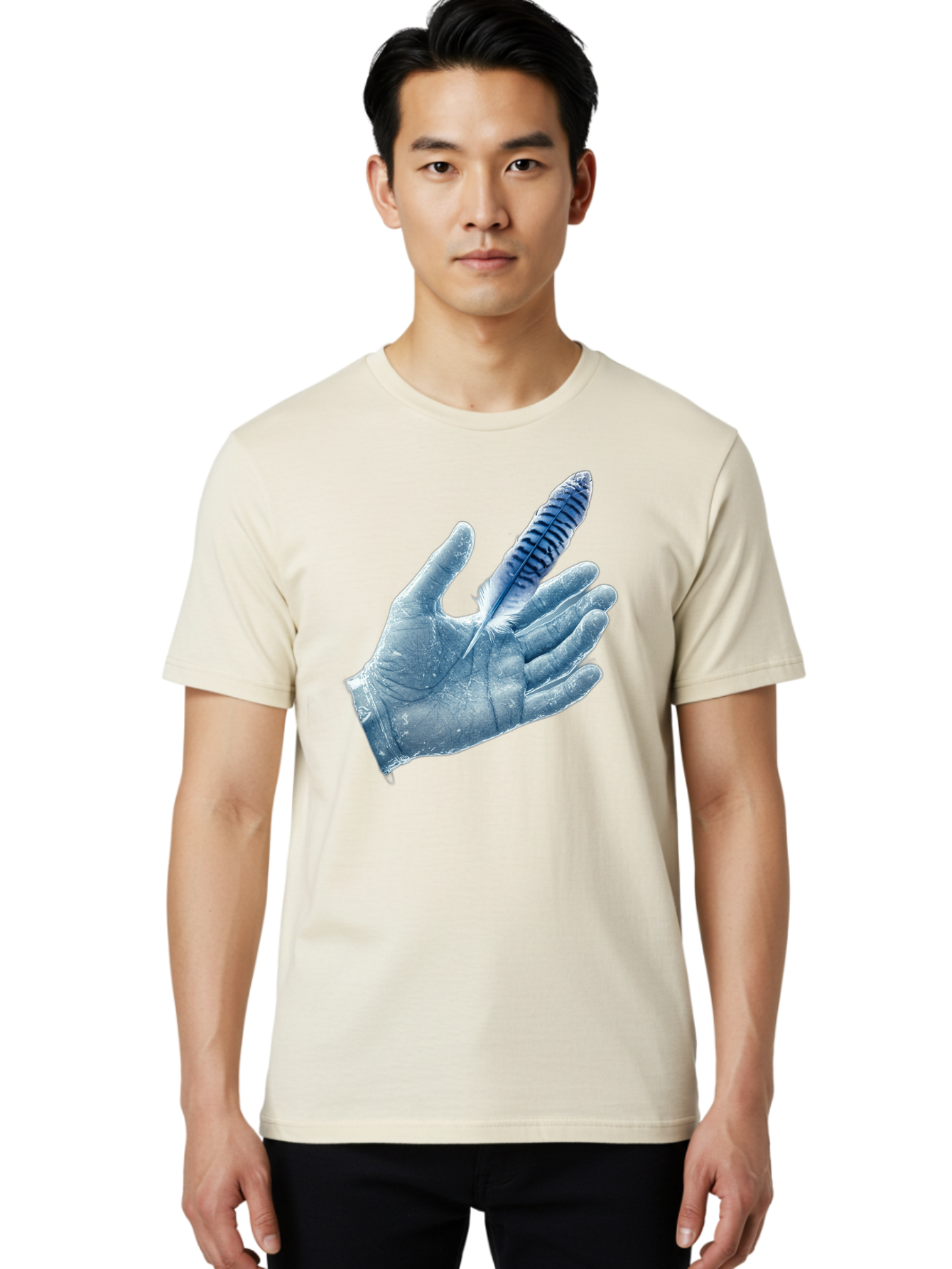 Hand-With-Feather-2 Men'S Graphic Tee, 100% Cotton, Comfortable Casual Summer Wear, Machine Washable, Vintage Camera, Old Camera, Antique Camera, Black Camera, Classic Photography, Photography Equipment, Nostalgic Device, Film Camera, Bao515