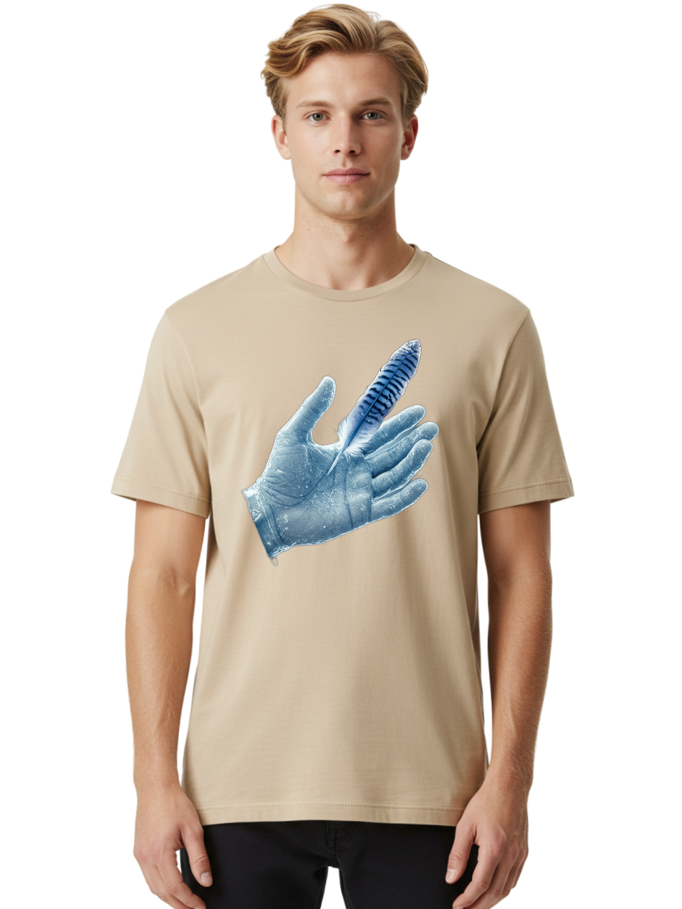 Hand-With-Feather-2 Men'S Graphic Tee, 100% Cotton, Comfortable Casual Summer Wear, Machine Washable, Vintage Camera, Old Camera, Antique Camera, Black Camera, Classic Photography, Photography Equipment, Nostalgic Device, Film Camera, Bao515