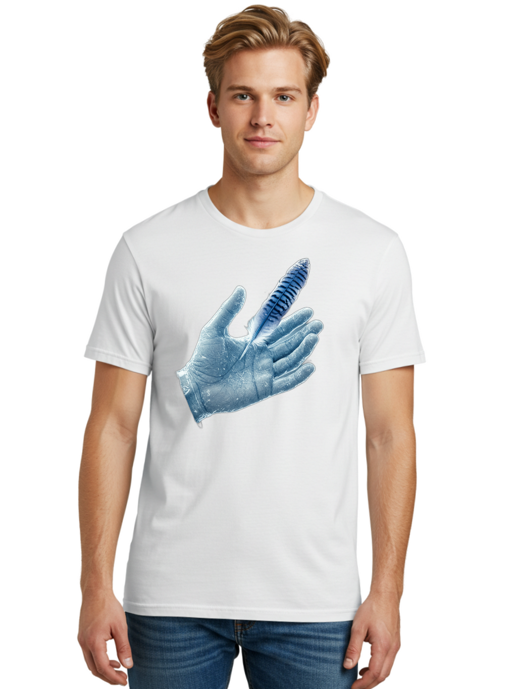 Hand-With-Feather-2 Men'S Graphic Tee, 100% Cotton, Comfortable Casual Summer Wear, Machine Washable, Vintage Camera, Old Camera, Antique Camera, Black Camera, Classic Photography, Photography Equipment, Nostalgic Device, Film Camera, Bao515