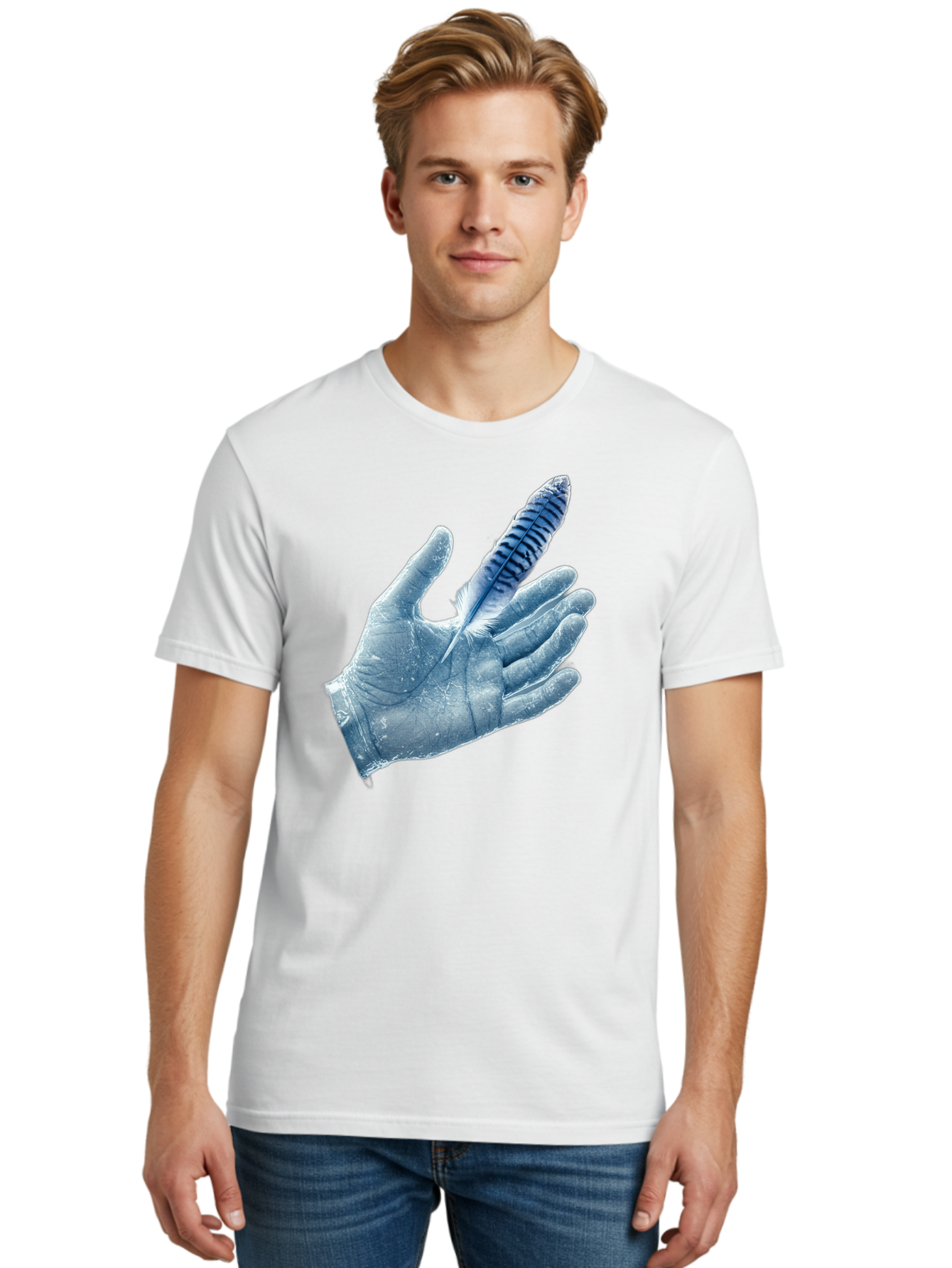 Hand-With-Feather-2 Men'S Graphic Tee, 100% Cotton, Comfortable Casual Summer Wear, Machine Washable, Vintage Camera, Old Camera, Antique Camera, Black Camera, Classic Photography, Photography Equipment, Nostalgic Device, Film Camera, Bao515