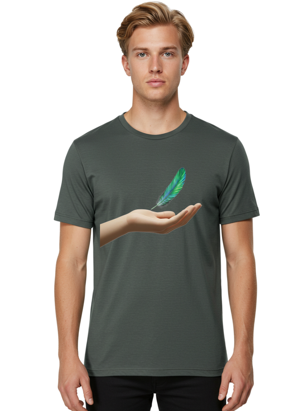 Hand-With-Feather Men'S Graphic Tee, 100% Cotton, Comfortable Casual Summer Wear, Machine Washable, Vintage Camera, Old Camera, Antique Camera, Black Camera, Classic Photography, Photography Equipment, Nostalgic Device, Film Camera, Camera Art Bao516