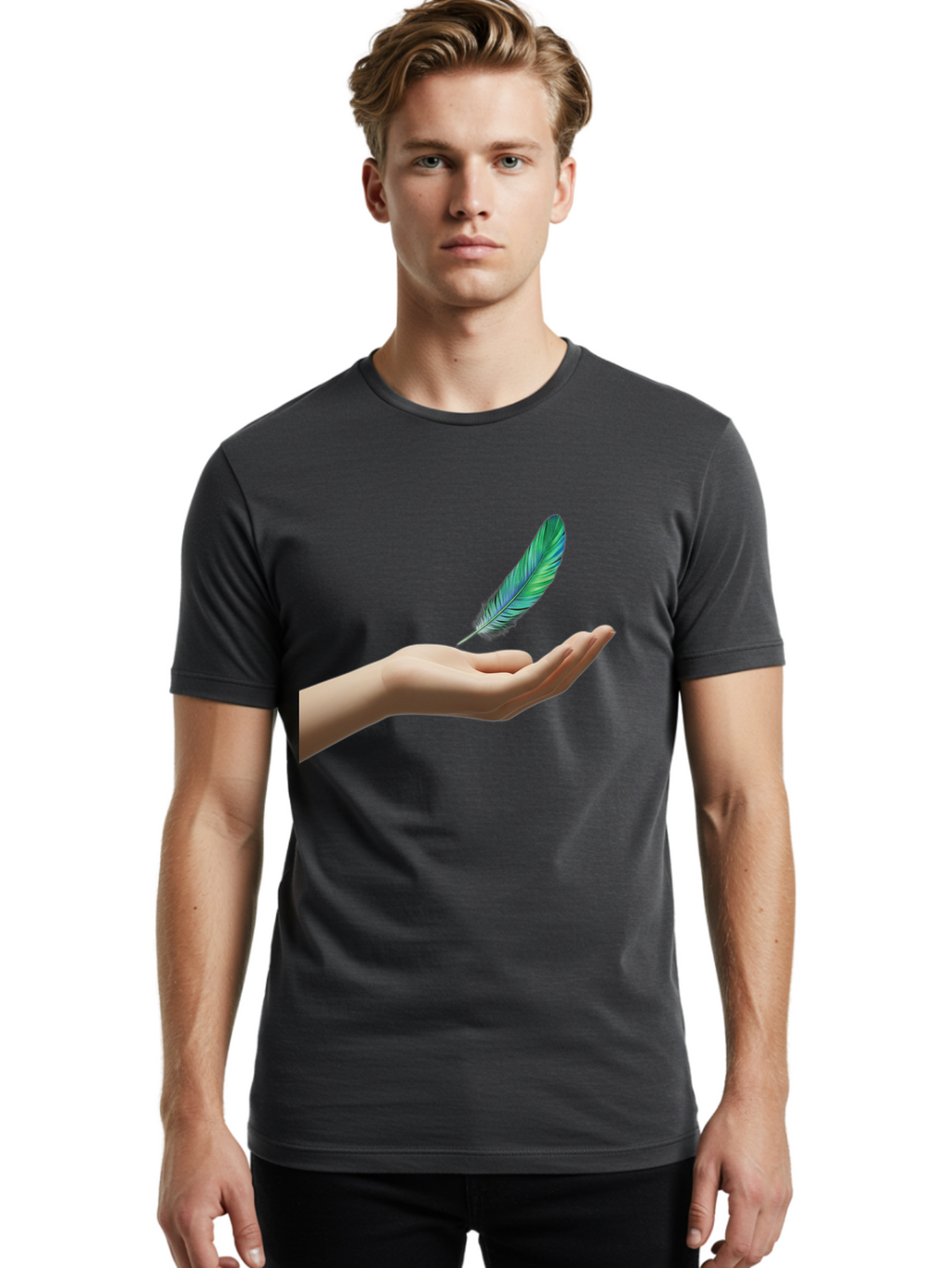 Hand-With-Feather Men'S Graphic Tee, 100% Cotton, Comfortable Casual Summer Wear, Machine Washable, Vintage Camera, Old Camera, Antique Camera, Black Camera, Classic Photography, Photography Equipment, Nostalgic Device, Film Camera, Camera Art Bao516