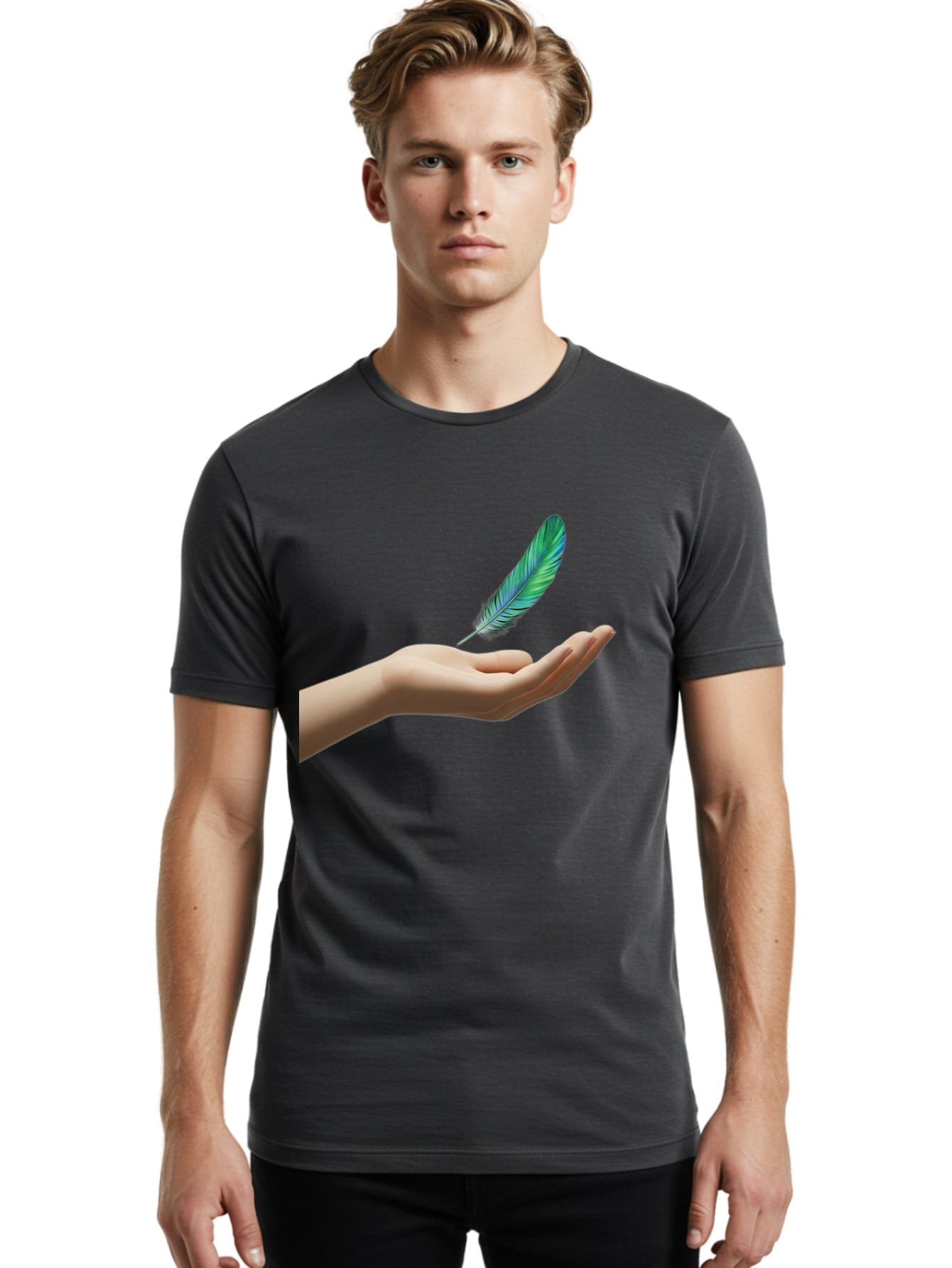 Hand-With-Feather Men'S Graphic Tee, 100% Cotton, Comfortable Casual Summer Wear, Machine Washable, Vintage Camera, Old Camera, Antique Camera, Black Camera, Classic Photography, Photography Equipment, Nostalgic Device, Film Camera, Camera Art Bao516