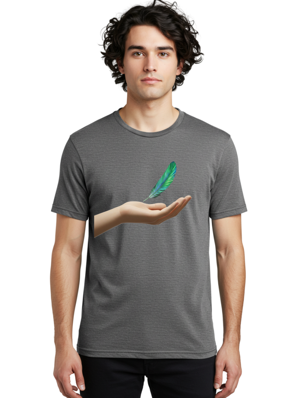 Hand-With-Feather Men'S Graphic Tee, 100% Cotton, Comfortable Casual Summer Wear, Machine Washable, Vintage Camera, Old Camera, Antique Camera, Black Camera, Classic Photography, Photography Equipment, Nostalgic Device, Film Camera, Camera Art Bao516