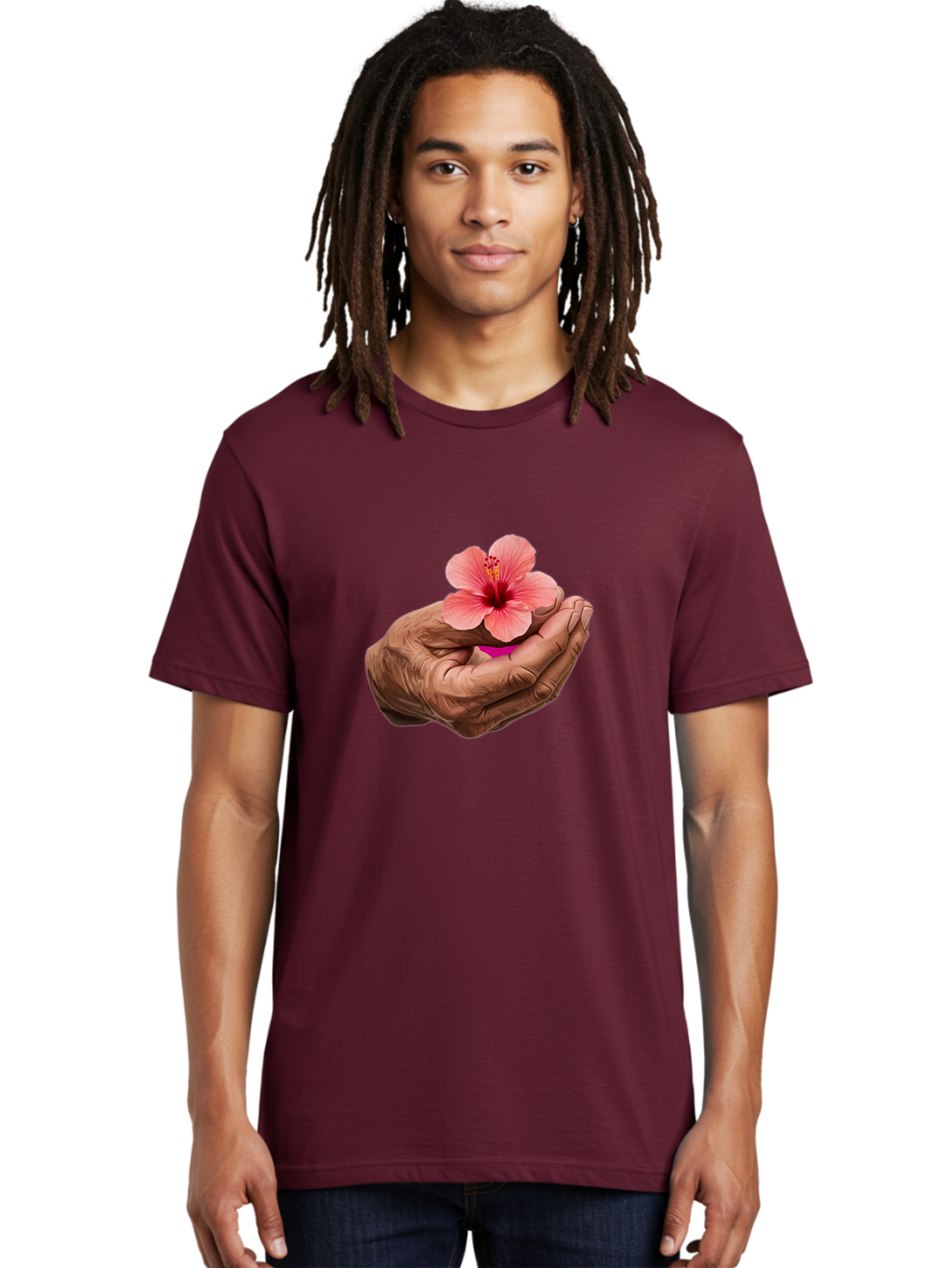 Hands-Holding-Pink-Hibiscus Men'S Graphic Tee, 100% Cotton, Comfortable Casual Summer Wear, Machine Washable, Vintage Camera, Old Camera, Antique Camera, Black Camera, Classic Photography, Photography Equipment, Nostalgic Device, Film Camera, Bao517