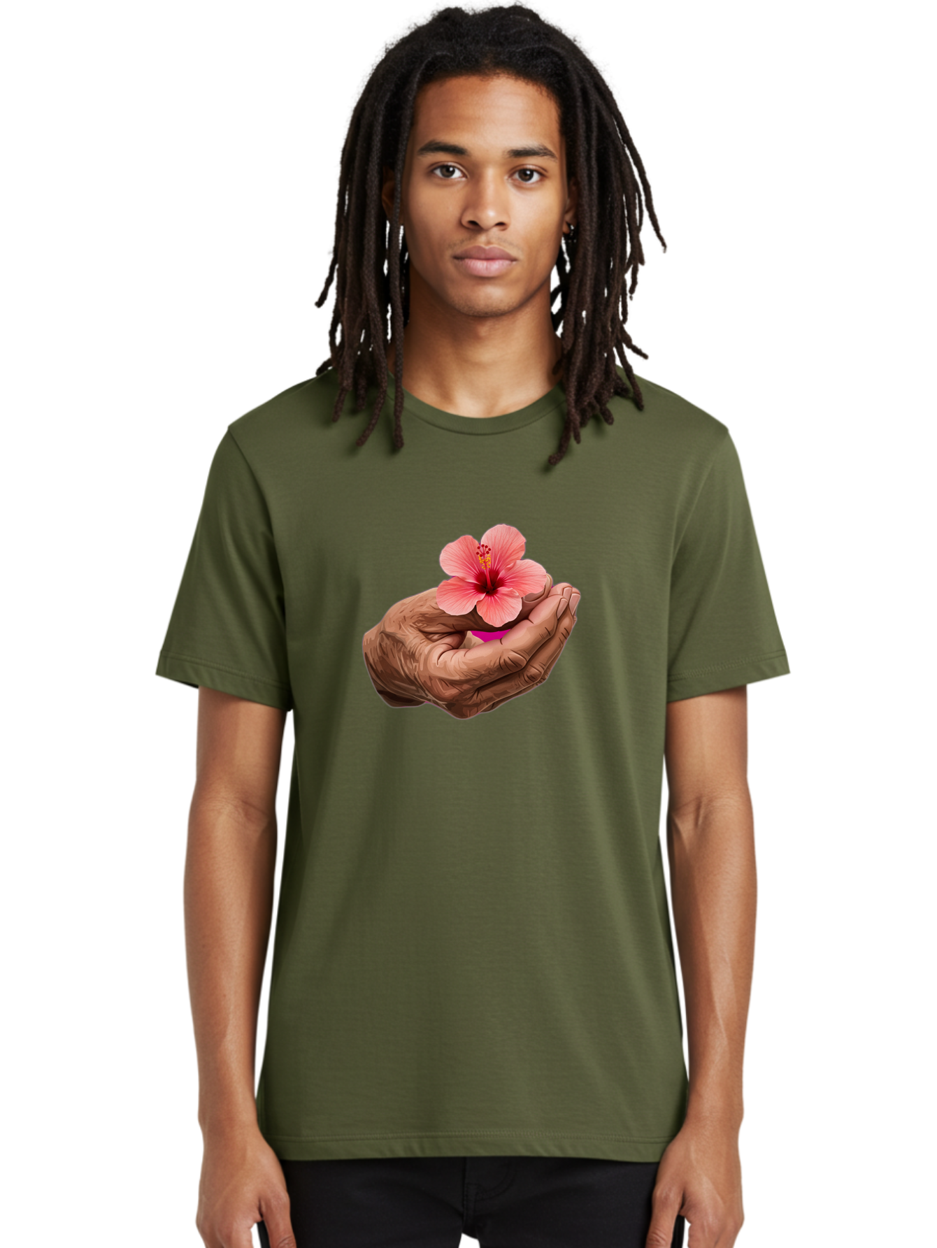 Hands-Holding-Pink-Hibiscus Men'S Graphic Tee, 100% Cotton, Comfortable Casual Summer Wear, Machine Washable, Vintage Camera, Old Camera, Antique Camera, Black Camera, Classic Photography, Photography Equipment, Nostalgic Device, Film Camera, Bao517
