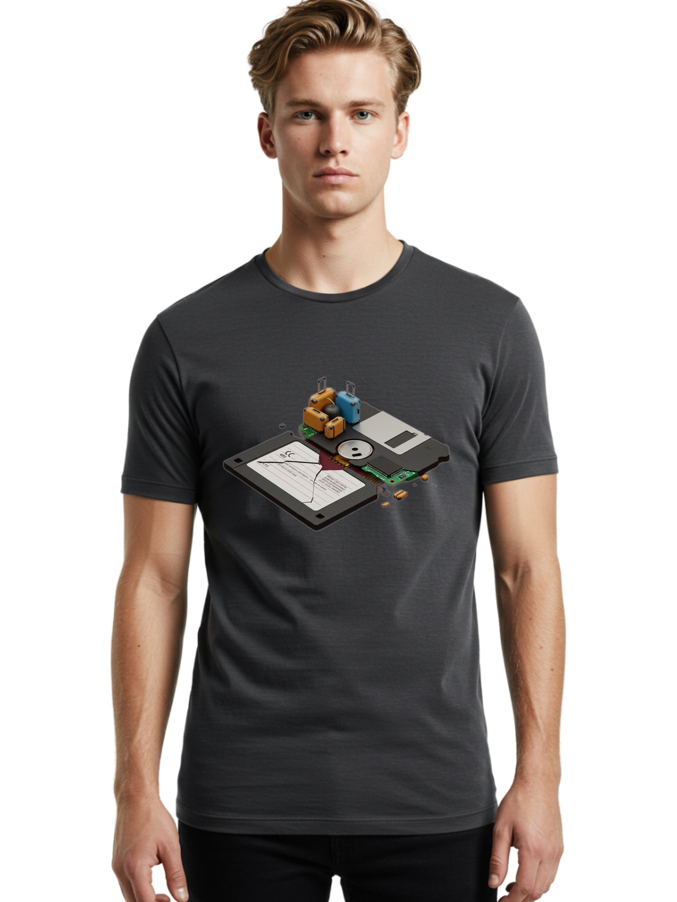 Hard-Drive-Luggage Men'S Graphic Tee, 100% Cotton, Comfortable Casual Summer Wear, Machine Washable, Vintage Camera, Old Camera, Antique Camera, Black Camera, Classic Photography, Photography Equipment, Nostalgic Device, Film Camera, Bao518