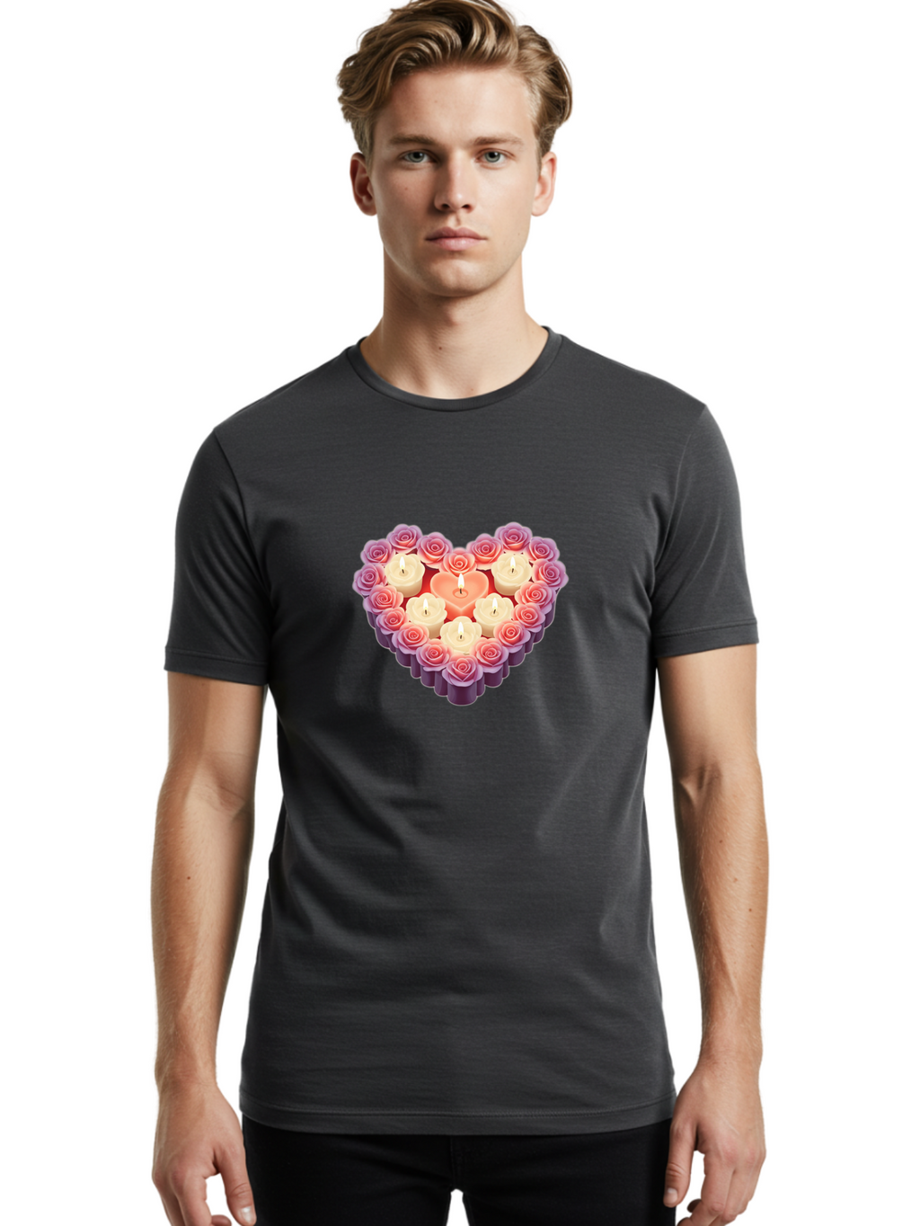 Heart-Shaped-Candles-And-Roses Men'S Graphic Tee, 100% Cotton, Comfortable Casual Summer Wear, Machine Washable, Vintage Camera, Old Camera, Antique Camera, Black Camera, Classic Photography, Photography Equipment, Nostalgic Device, Bao528