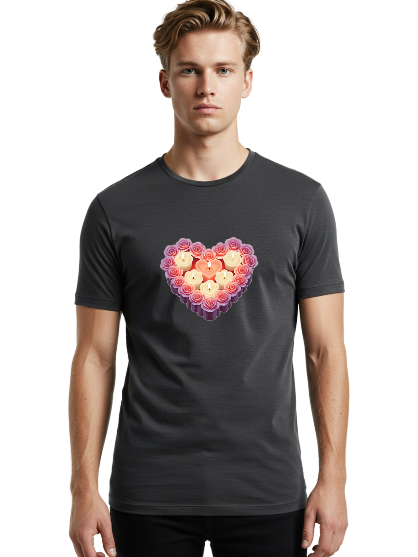 Heart-Shaped-Candles-And-Roses Men'S Graphic Tee, 100% Cotton, Comfortable Casual Summer Wear, Machine Washable, Vintage Camera, Old Camera, Antique Camera, Black Camera, Classic Photography, Photography Equipment, Nostalgic Device, Bao528
