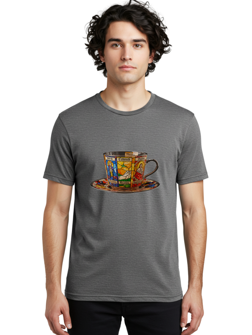 Jesus-Stained-Glass-Tea-Cup Men'S Graphic Tee, 100% Cotton, Comfortable Casual Summer Wear, Machine Washable, Vintage Camera, Old Camera, Antique Camera, Black Camera, Classic Photography, Photography Equipment, Nostalgic Device, Film Camera, Bao549