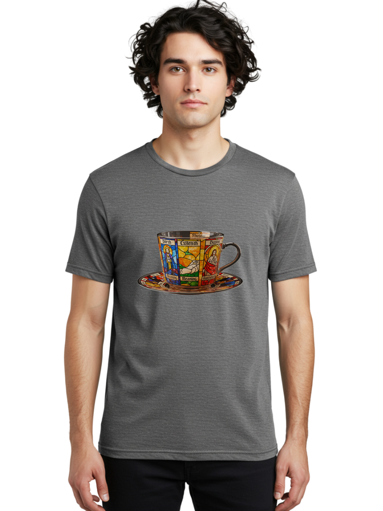 Jesus-Stained-Glass-Tea-Cup Men'S Graphic Tee, 100% Cotton, Comfortable Casual Summer Wear, Machine Washable, Vintage Camera, Old Camera, Antique Camera, Black Camera, Classic Photography, Photography Equipment, Nostalgic Device, Film Camera, Bao549