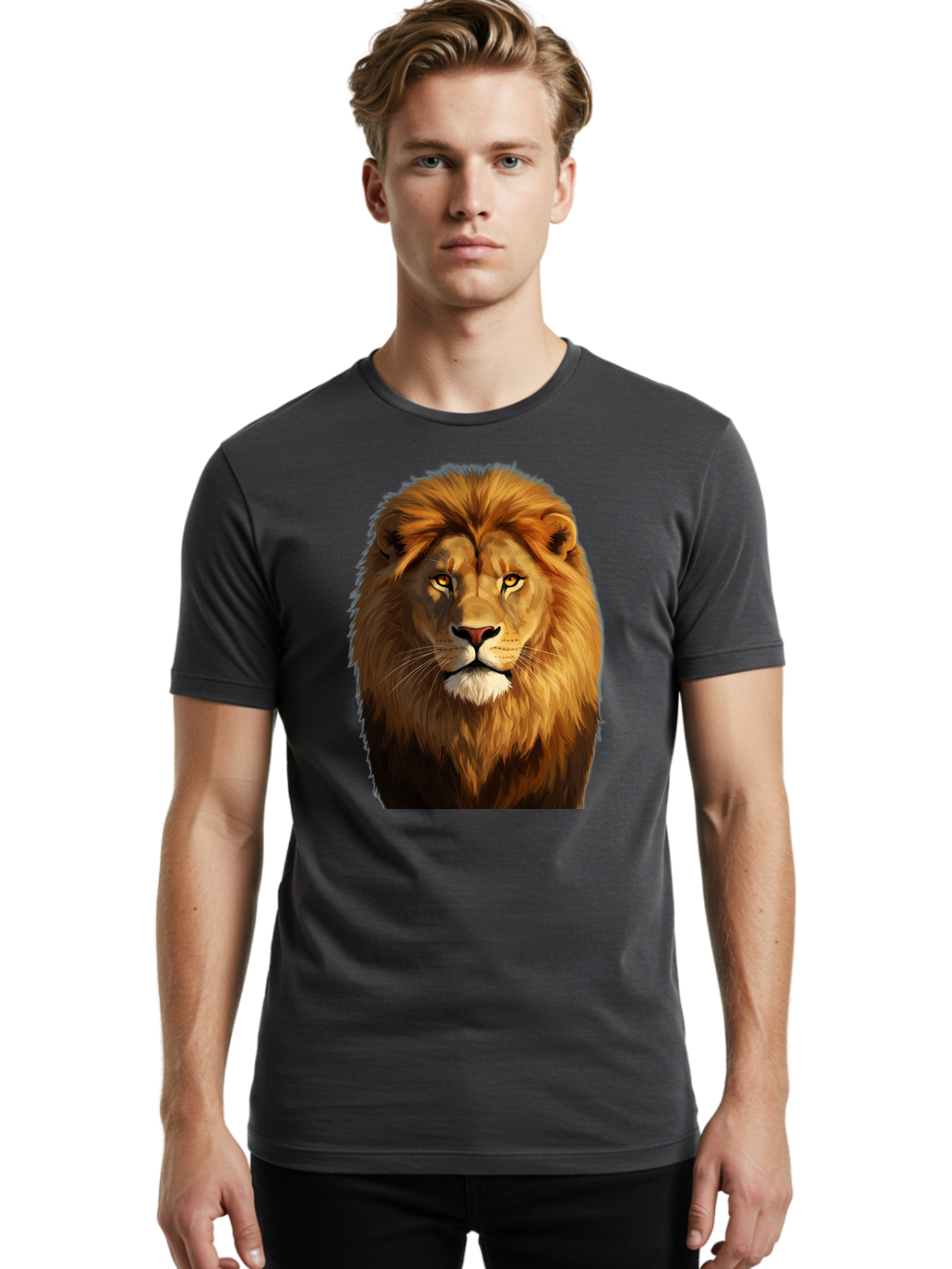 Lion-Portrait-1 Men'S Graphic Tee, 100% Cotton, Comfortable Casual Summer Wear, Machine Washable, Vintage Camera, Old Camera, Antique Camera, Black Camera, Classic Photography, Photography Equipment, Nostalgic Device, Film Camera, Camera Art Bao603