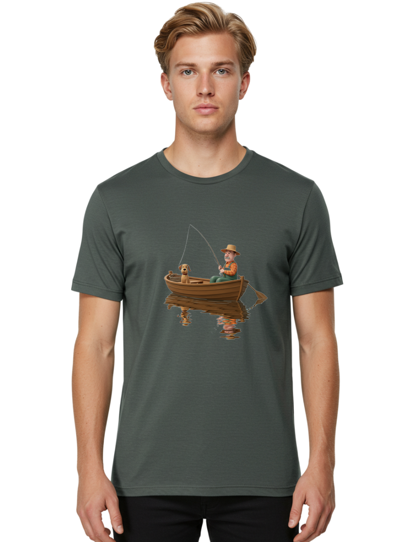 Man-Fishing-With-Dog Men'S Graphic Tee, 100% Cotton, Comfortable Casual Summer Wear, Machine Washable, Vintage Camera, Old Camera, Antique Camera, Black Camera, Classic Photography, Photography Equipment, Nostalgic Device, Film Camera, Bao624