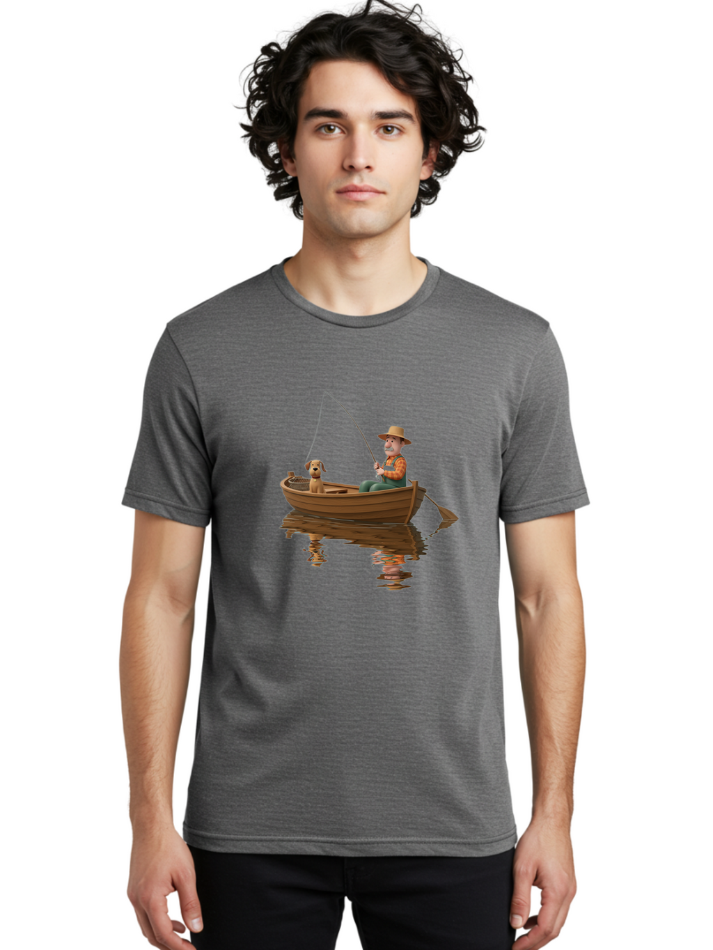 Man-Fishing-With-Dog Men'S Graphic Tee, 100% Cotton, Comfortable Casual Summer Wear, Machine Washable, Vintage Camera, Old Camera, Antique Camera, Black Camera, Classic Photography, Photography Equipment, Nostalgic Device, Film Camera, Bao624