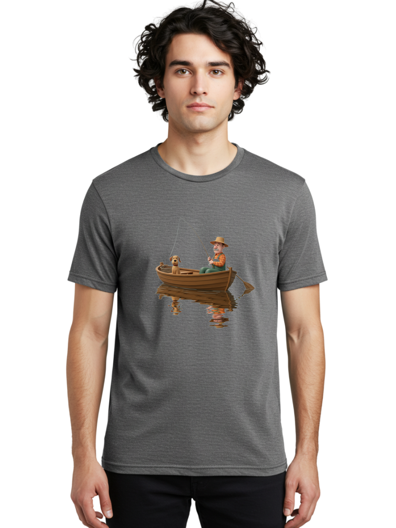 Man-Fishing-With-Dog Men'S Graphic Tee, 100% Cotton, Comfortable Casual Summer Wear, Machine Washable, Vintage Camera, Old Camera, Antique Camera, Black Camera, Classic Photography, Photography Equipment, Nostalgic Device, Film Camera, Bao624
